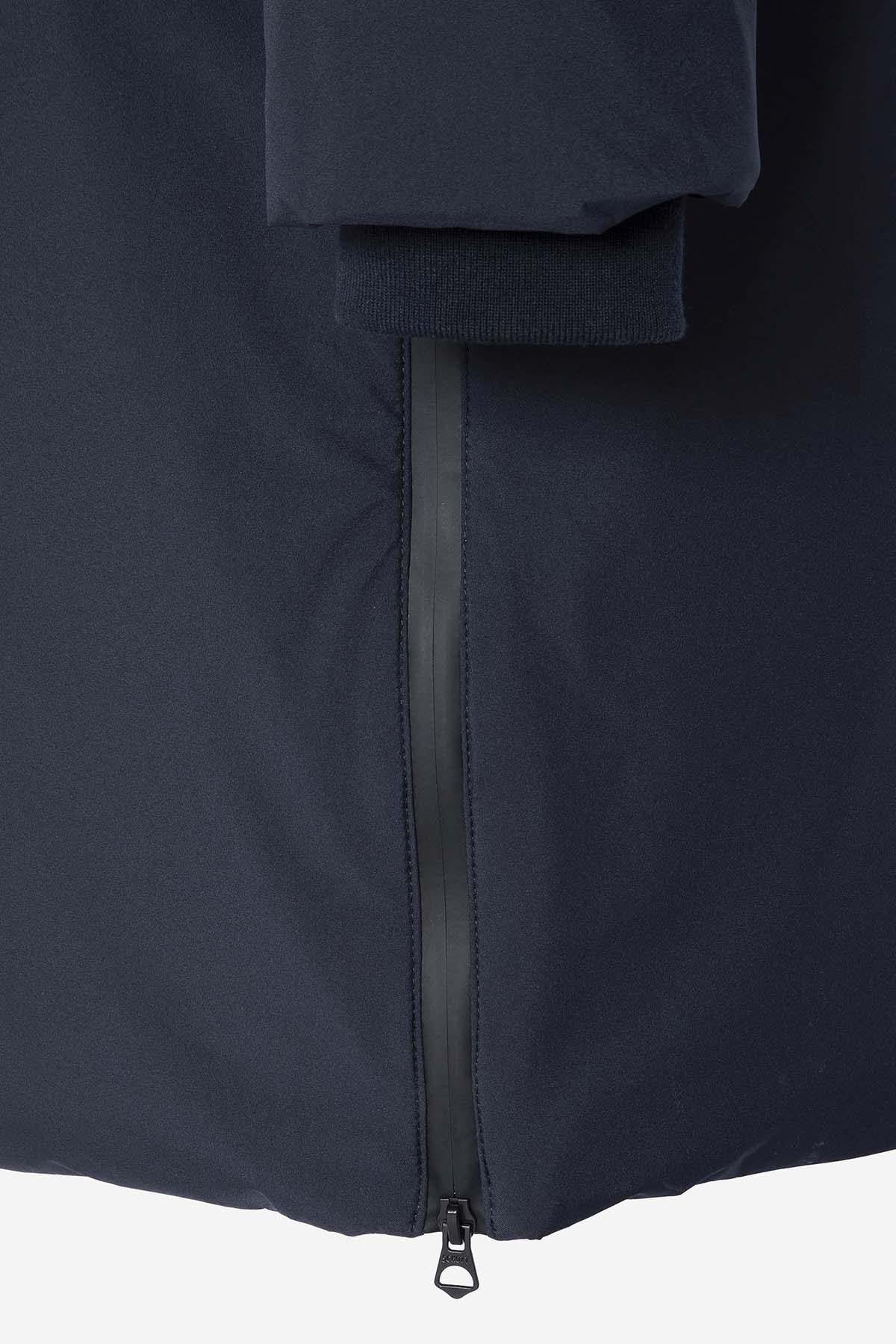 Long navy blue textile parka for men - Image n°9