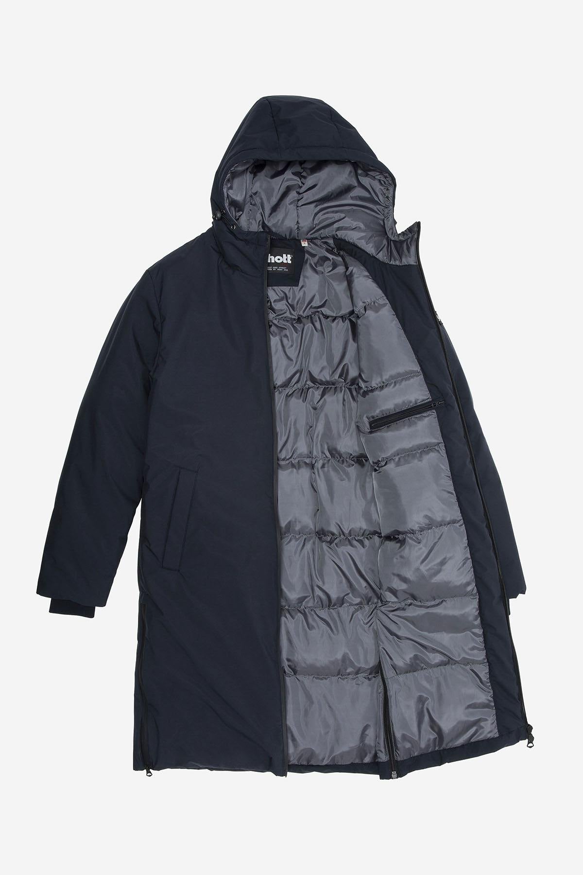 Long navy blue textile parka for men - Image n°6