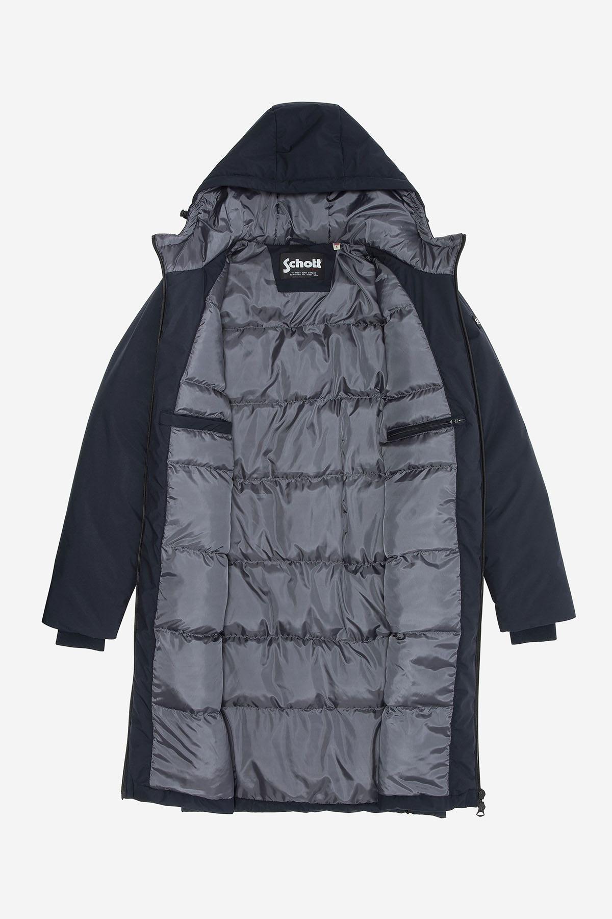 Long navy blue textile parka for men - Image n°7