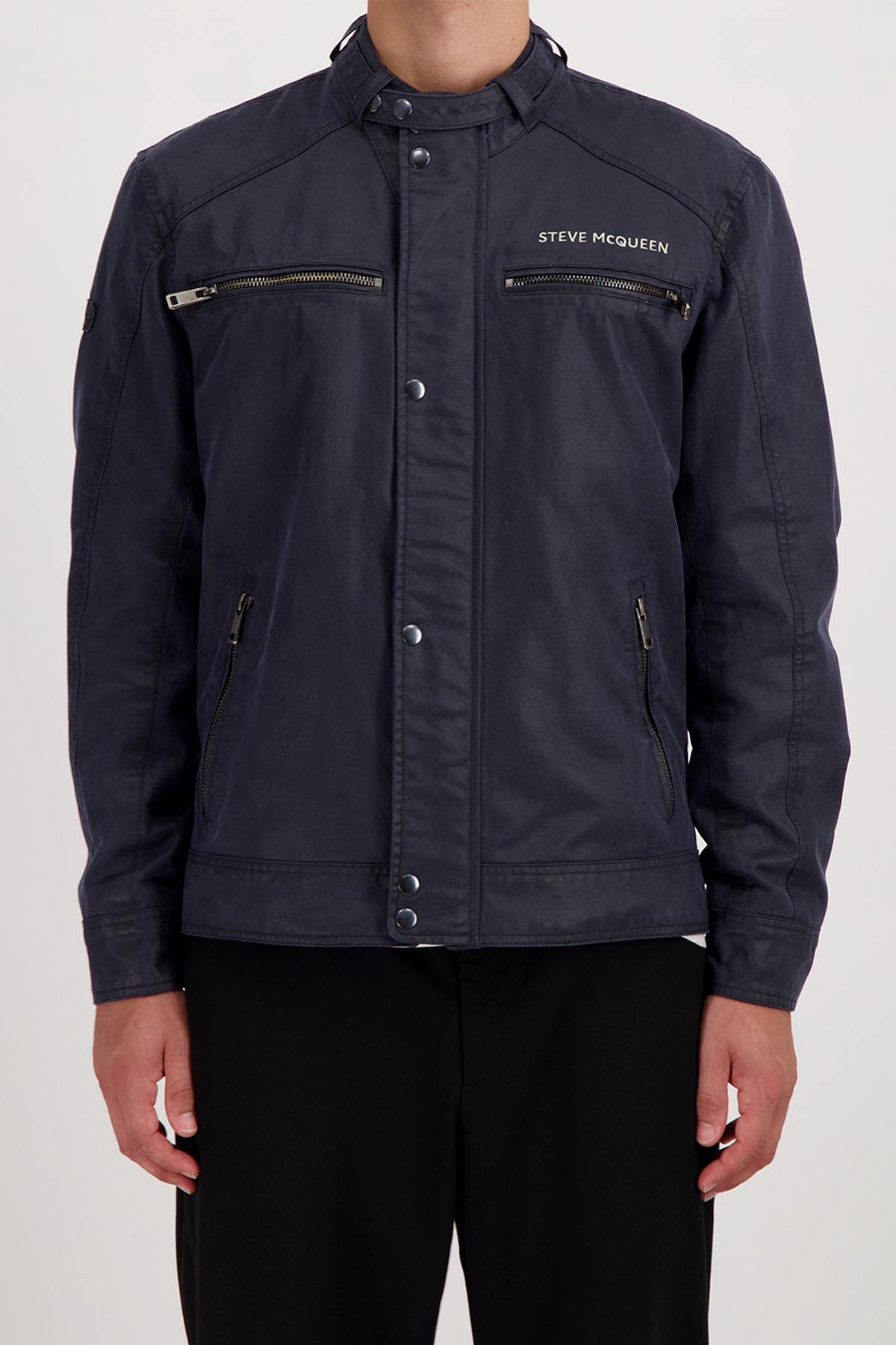 Navy blue racing cotton jacket for men - Image n°1