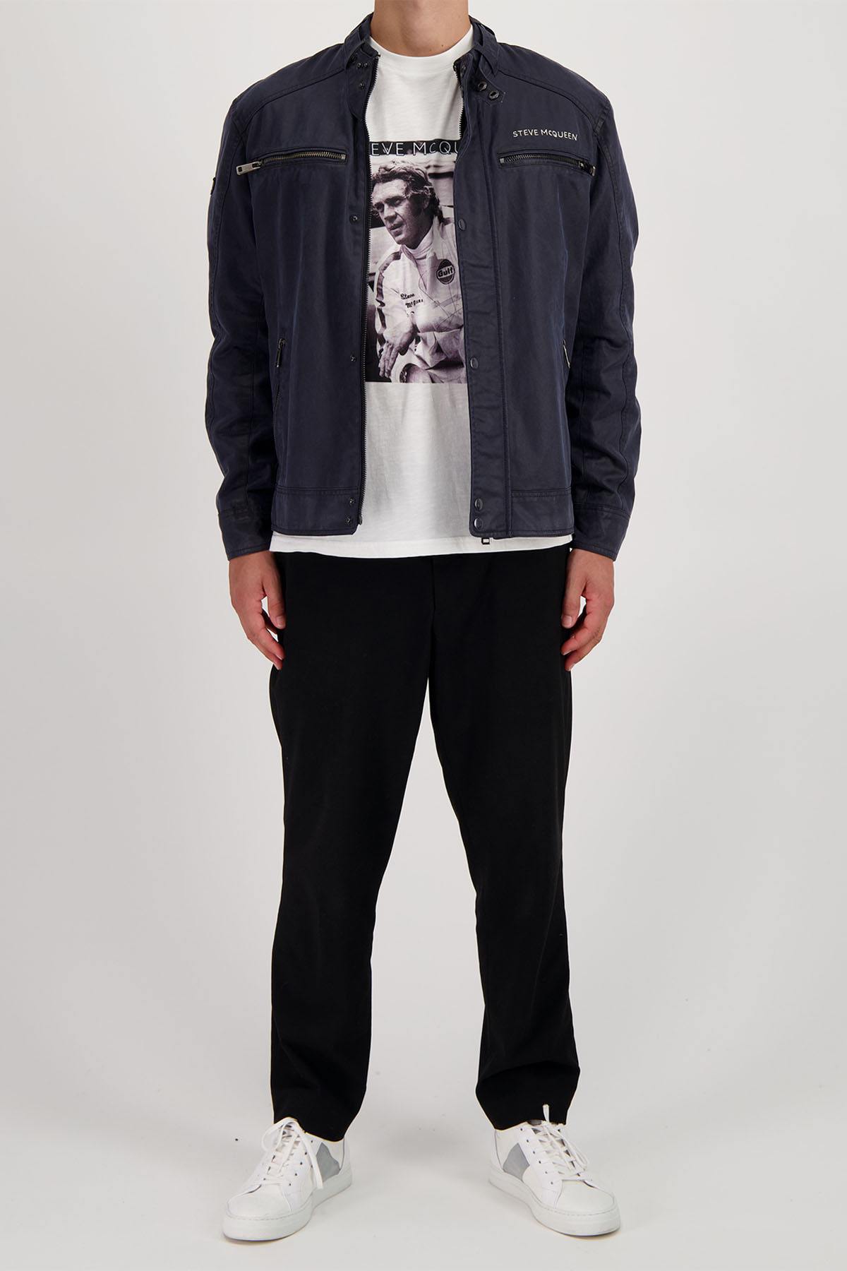 Navy blue racing cotton jacket for men - Image n°2