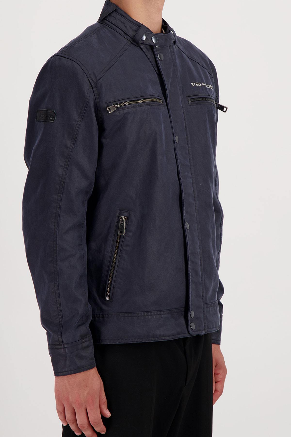 Navy blue racing cotton jacket for men - Image n°4