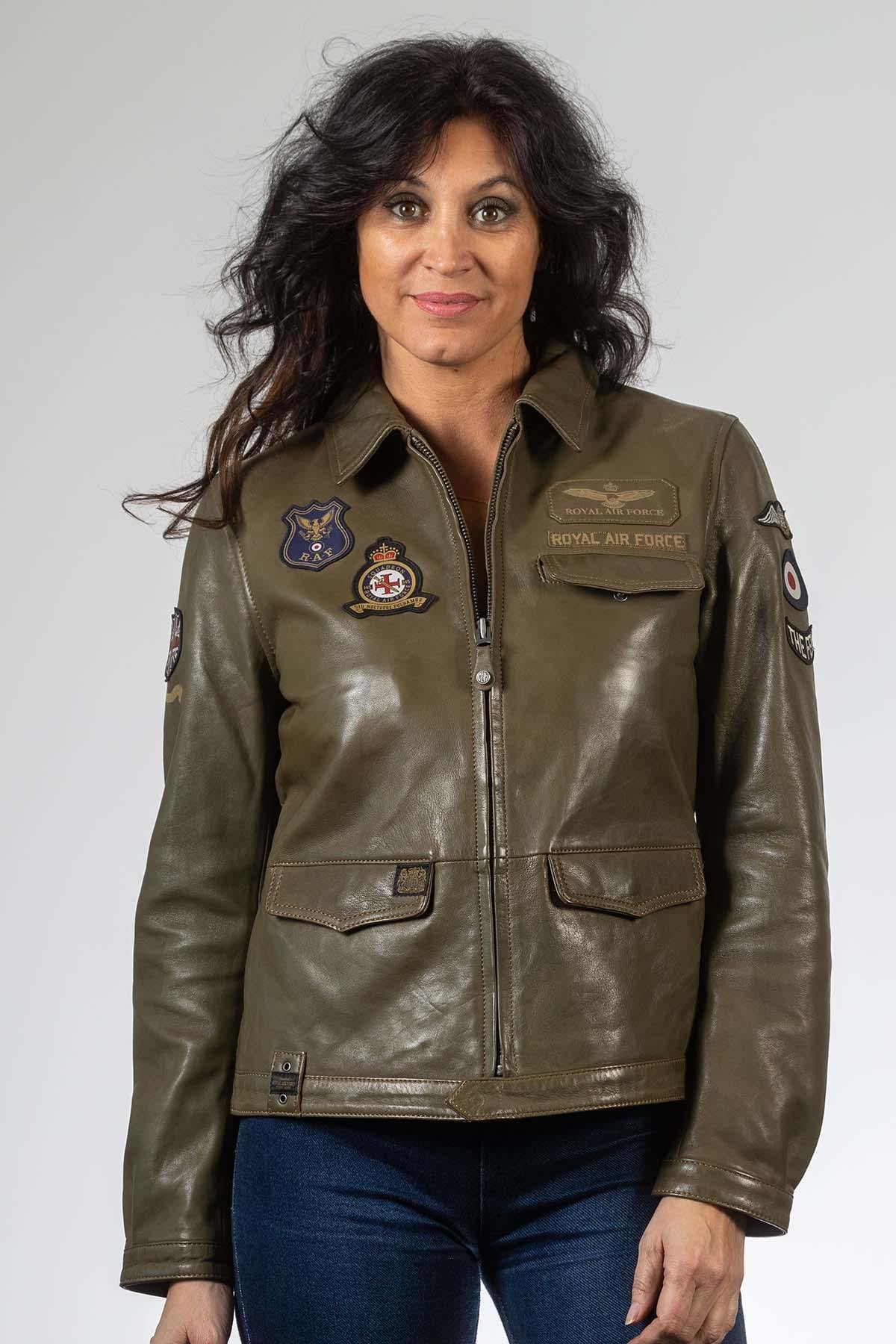 Leather jacket with shirt collar and aviation patches - Image n°3