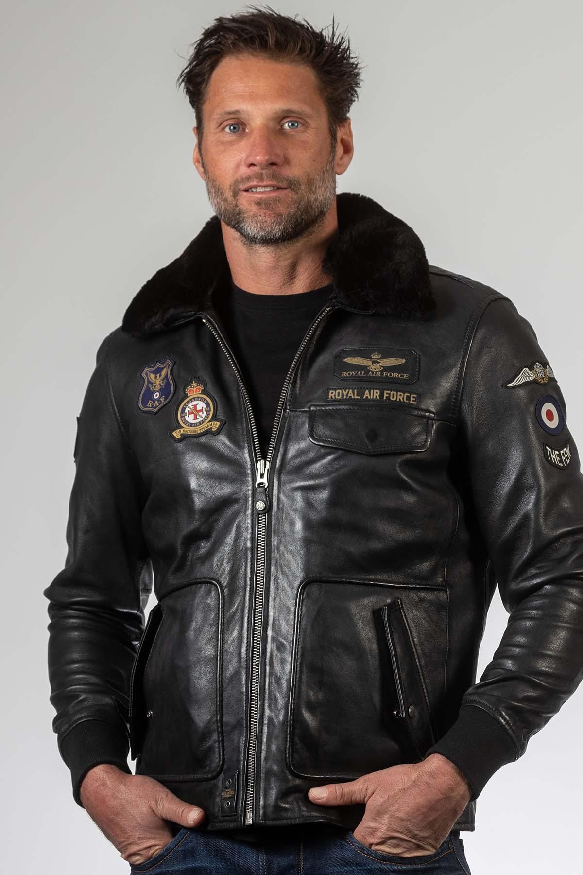 Men's black leather bomber jacket - Image n°2