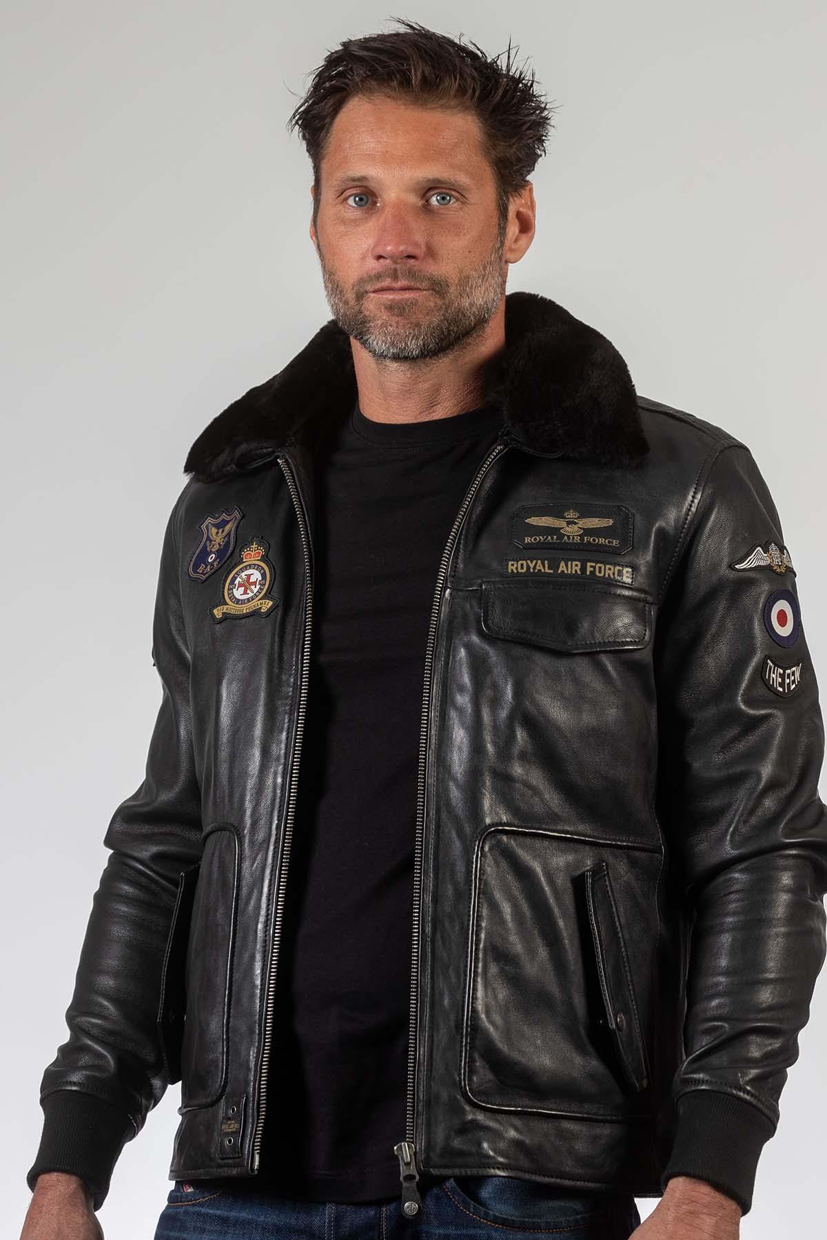 Men's black leather bomber jacket - Image n°4