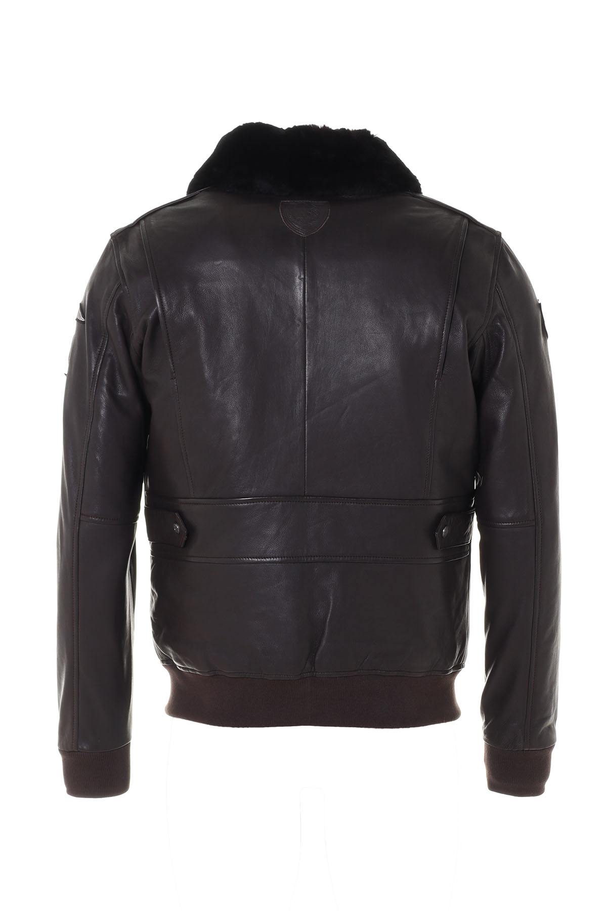 Men's dark brown leather bomber jacket - Image n°13