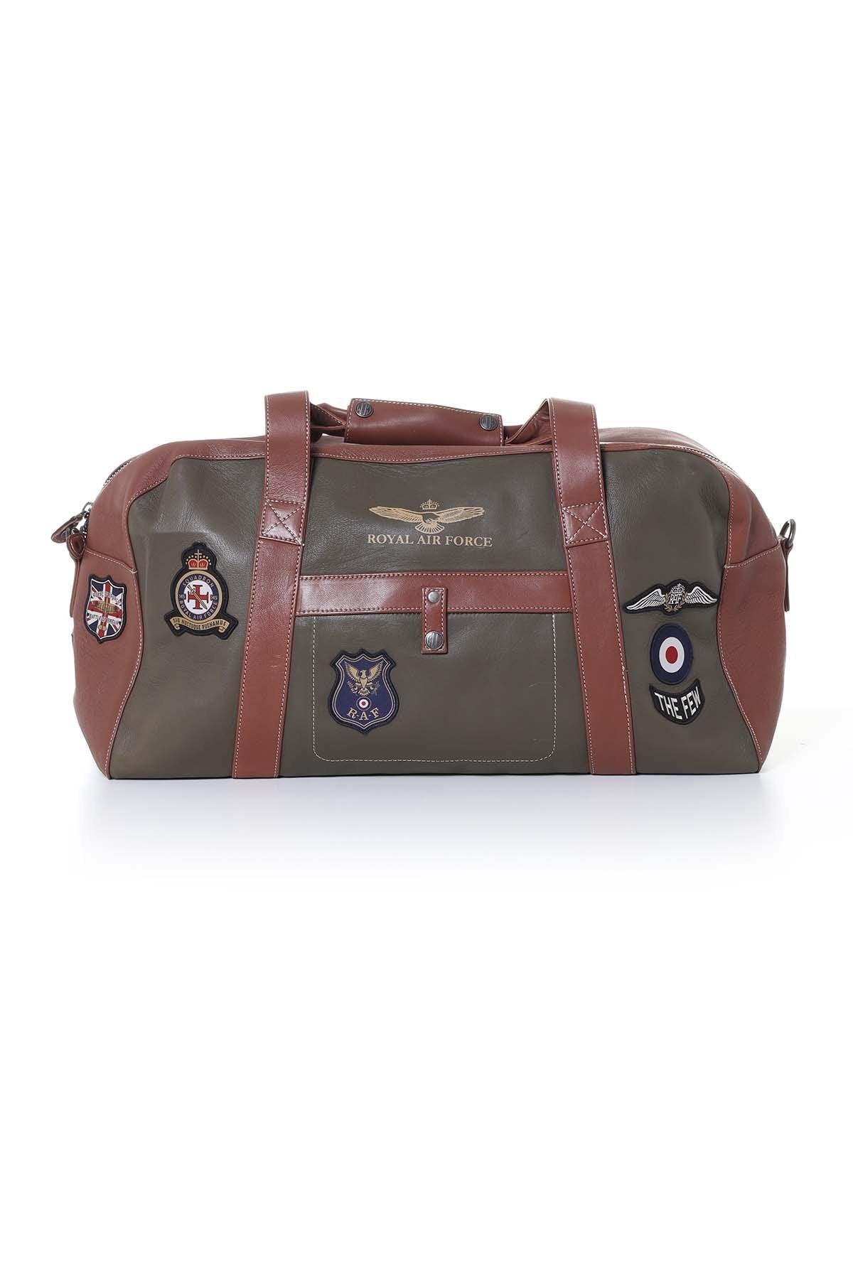 Dark khaki leather travel bag with patches - Image n°5