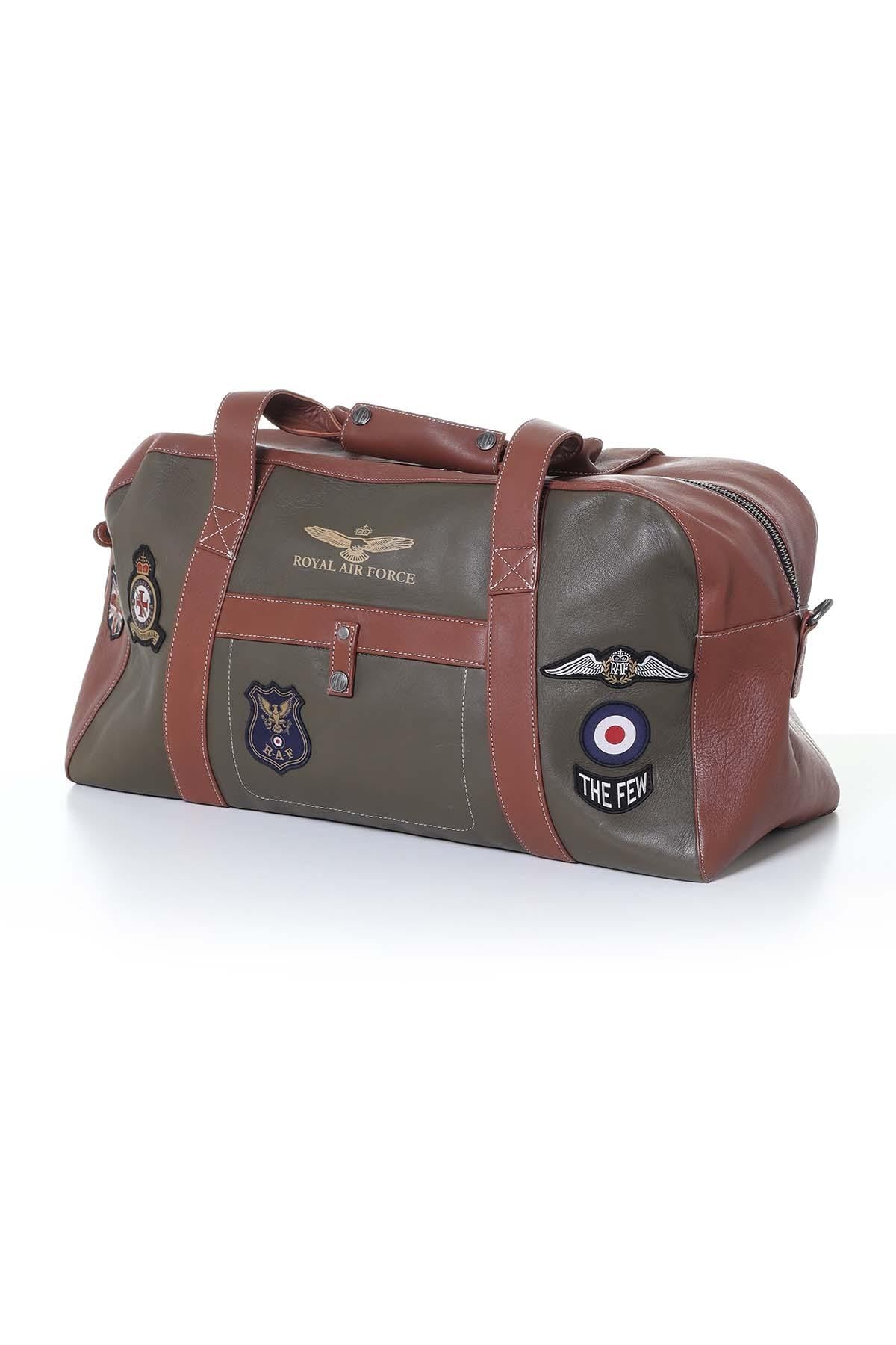 Dark khaki leather travel bag with patches - Image n°4