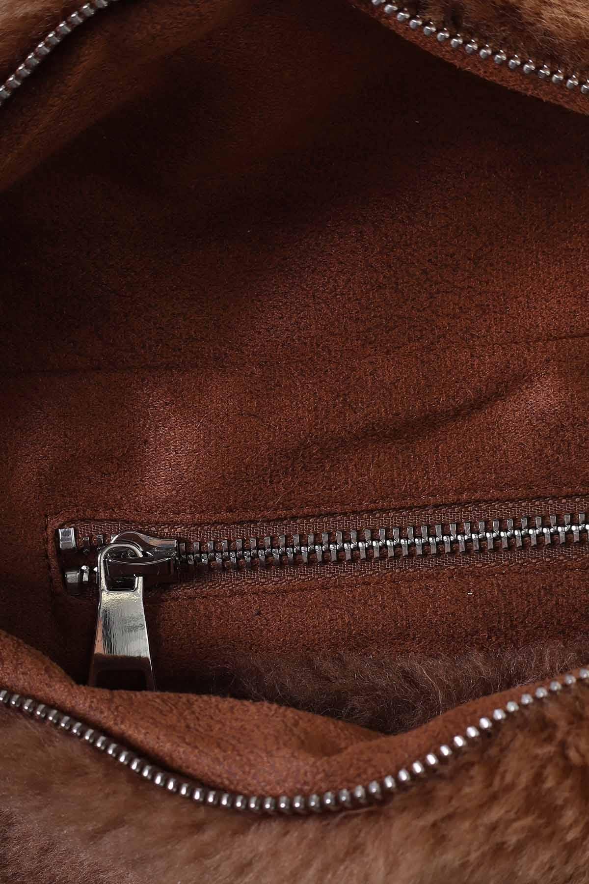 Cognac-colored wool bag for women - Image n°2