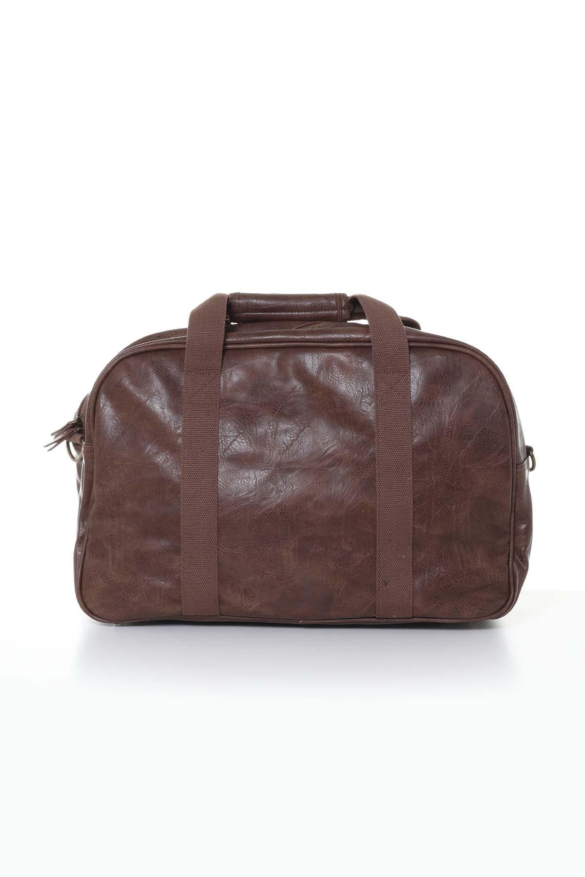 Brown imitation leather satchel with patches - Image n°4