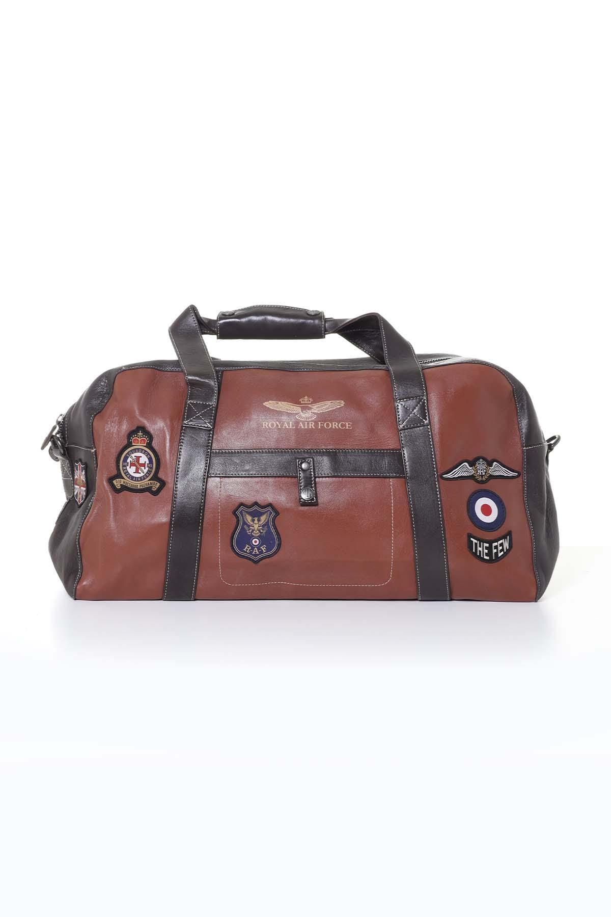 Tortoise brown leather travel bag with patches - Image n°3