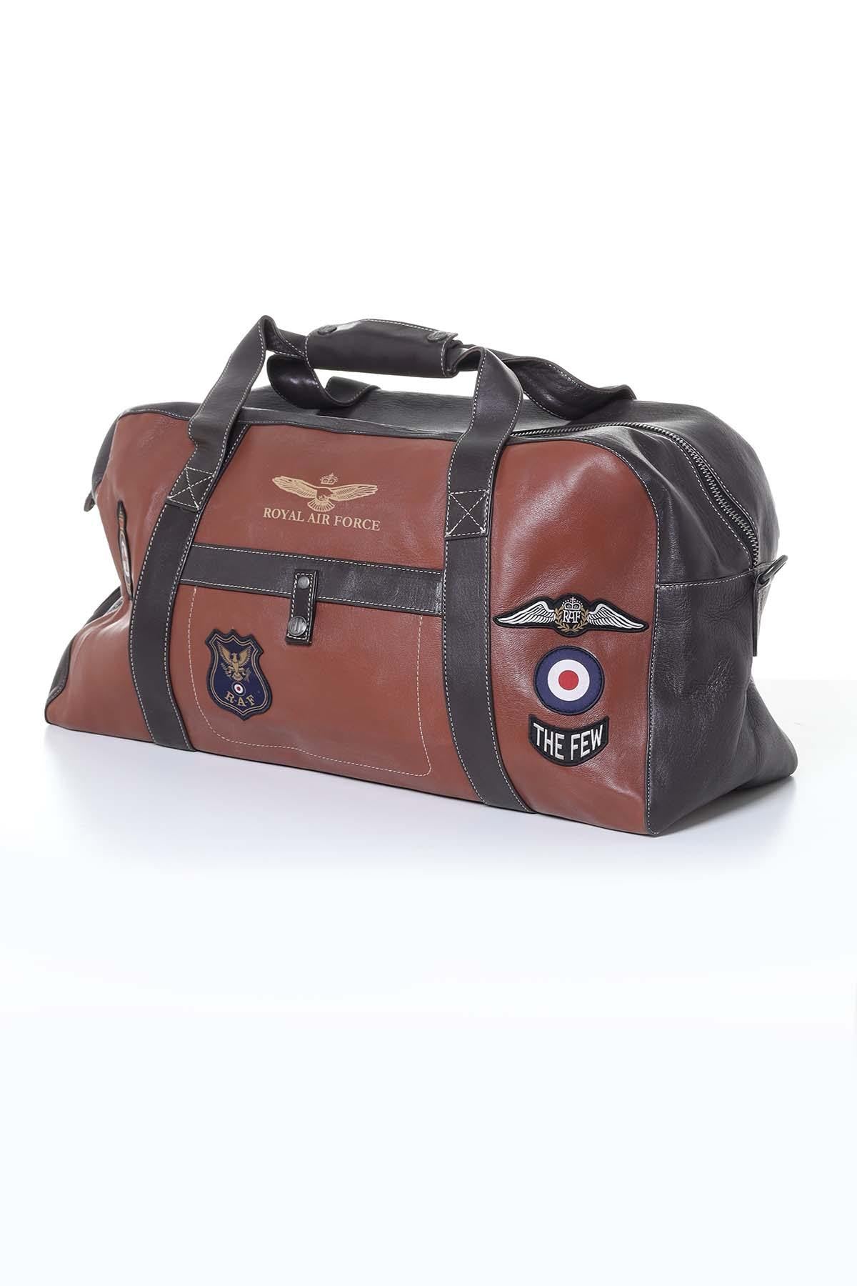 Tortoise brown leather travel bag with patches - Image n°6