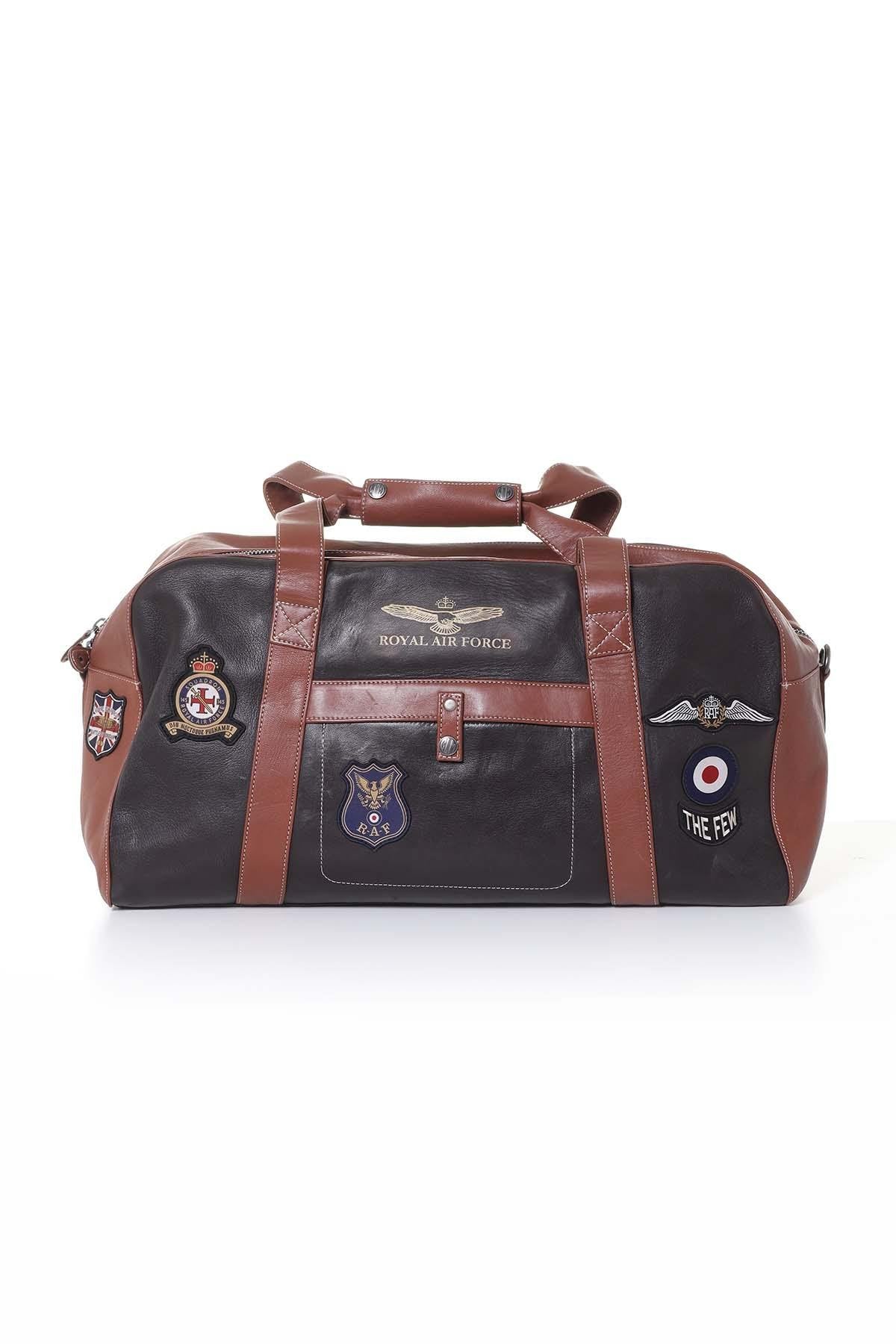 Dark brown leather travel bag with patches - Image n°3