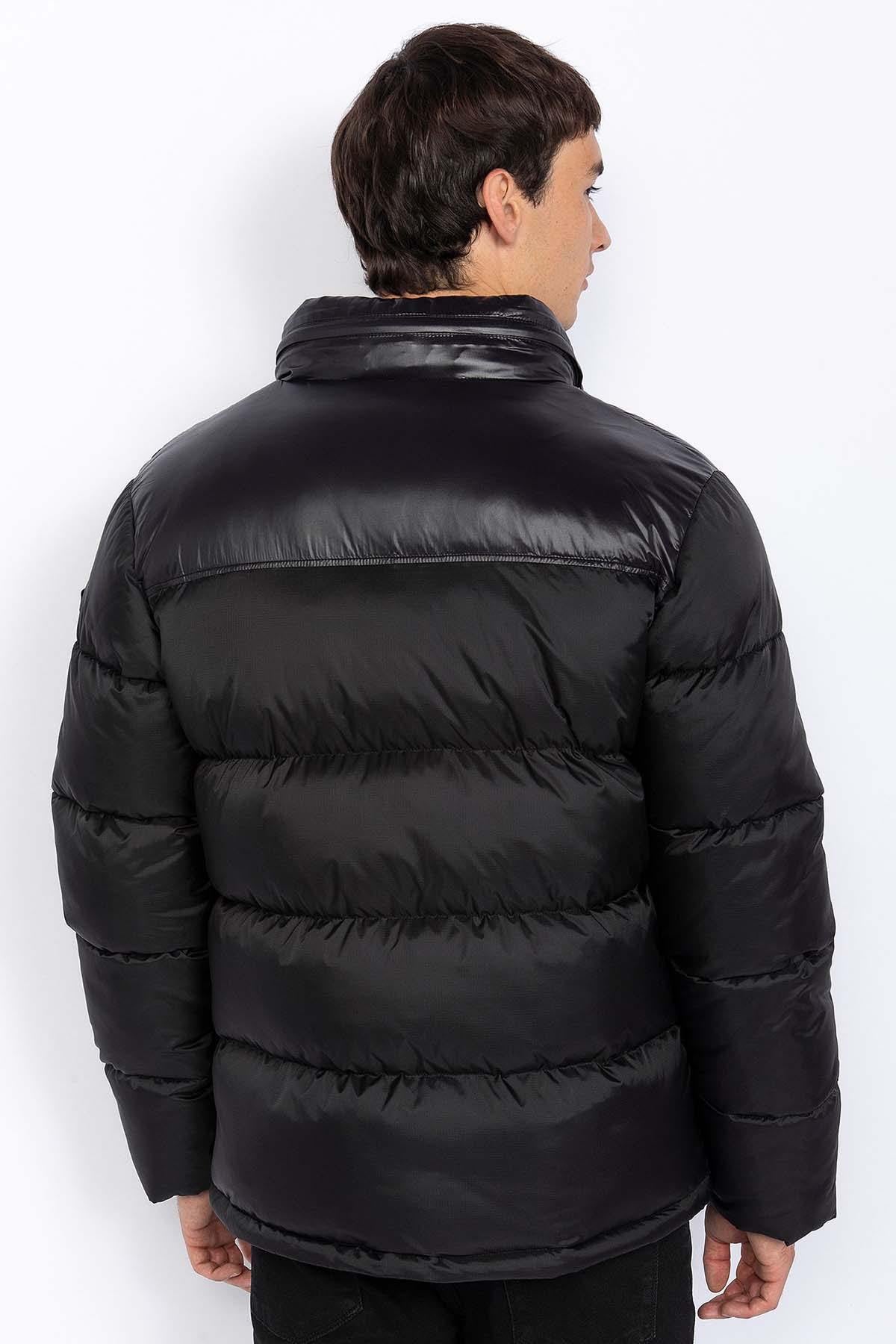 Men's black leather bomber jacket with black patches - Image n°4