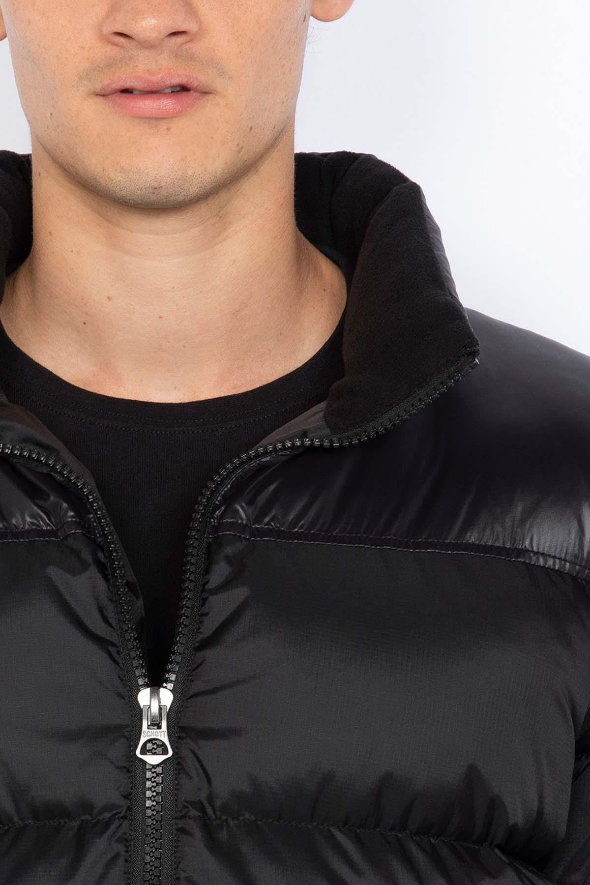 Men's black leather bomber jacket with black patches - Image n°5