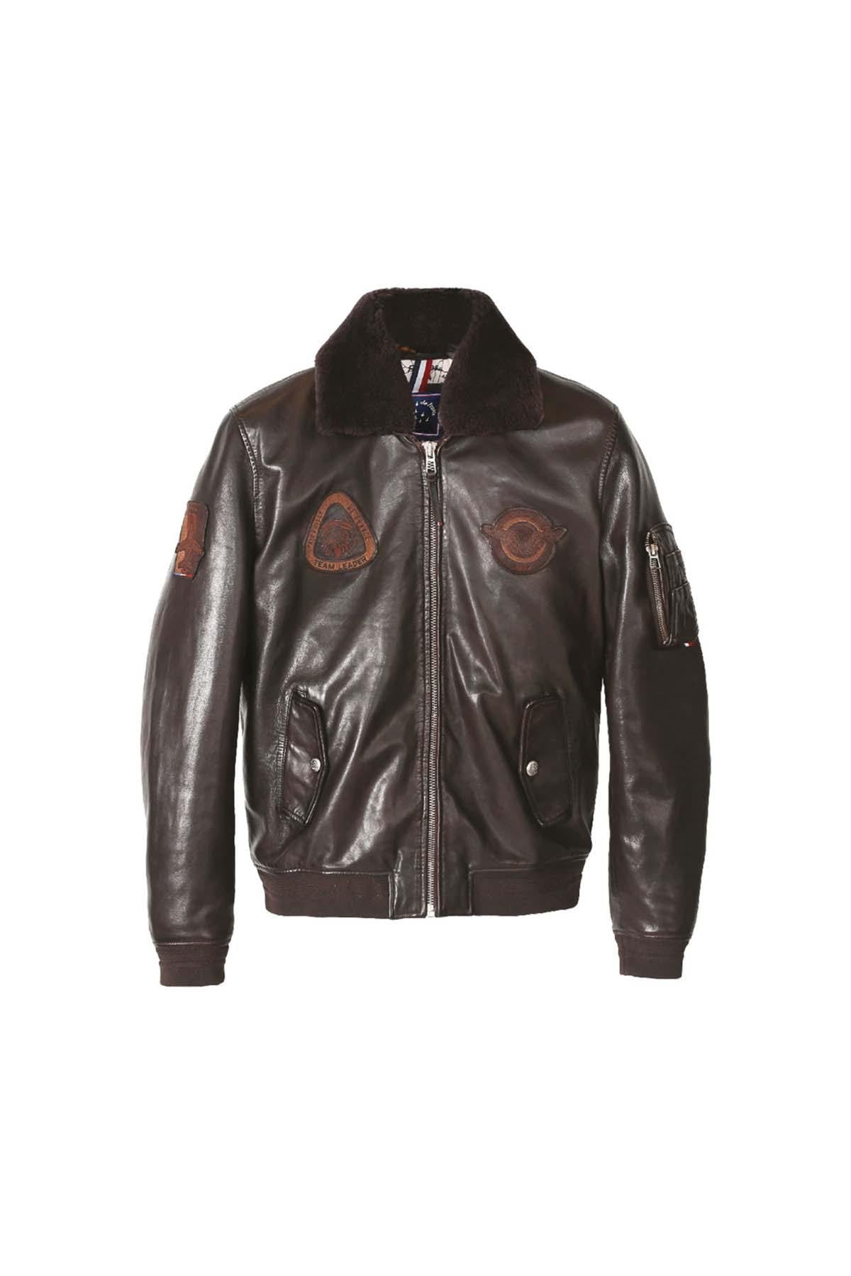 Men's dark brown leather bomber jacket - Image n°10