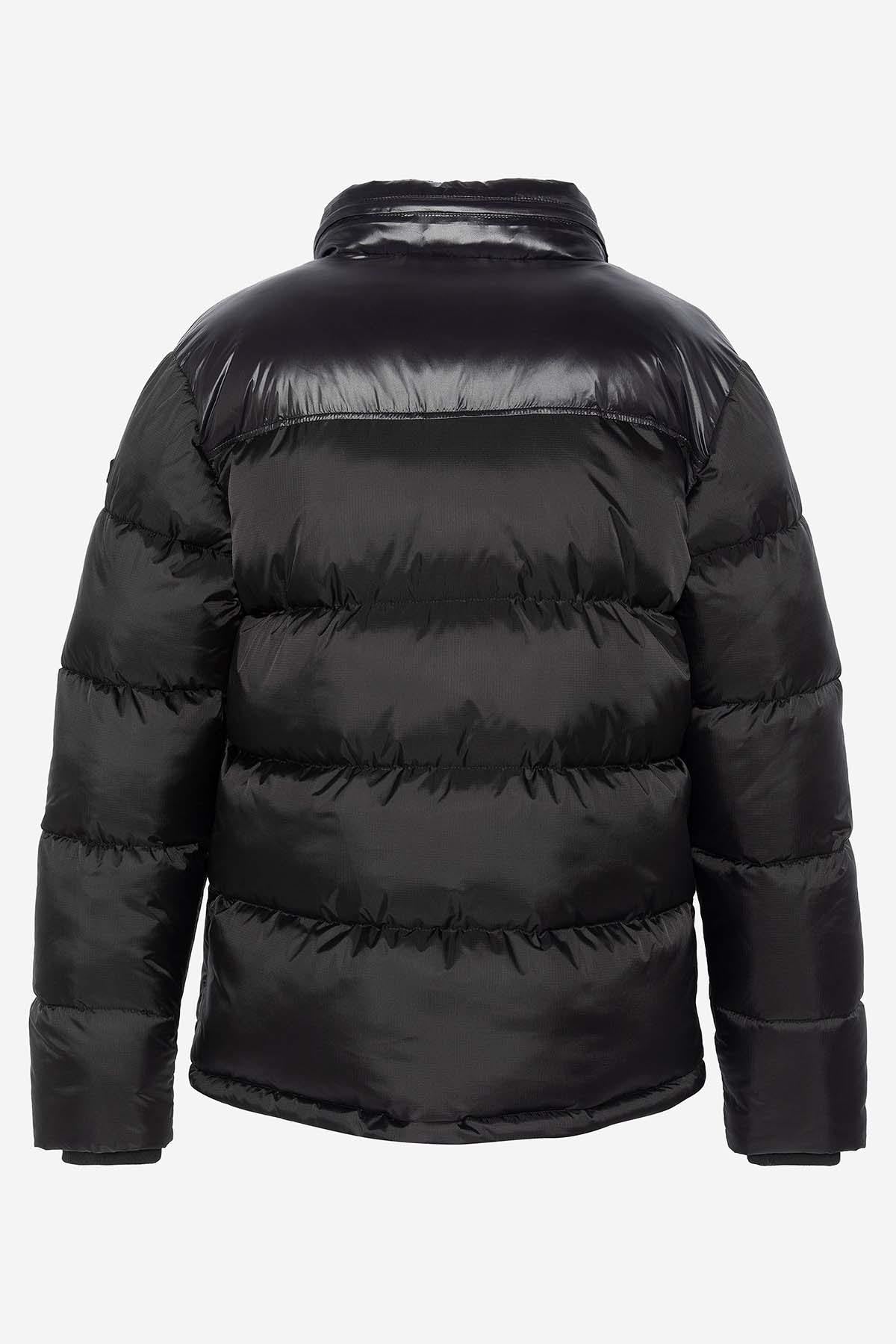 Men's black leather bomber jacket with black patches - Image n°8