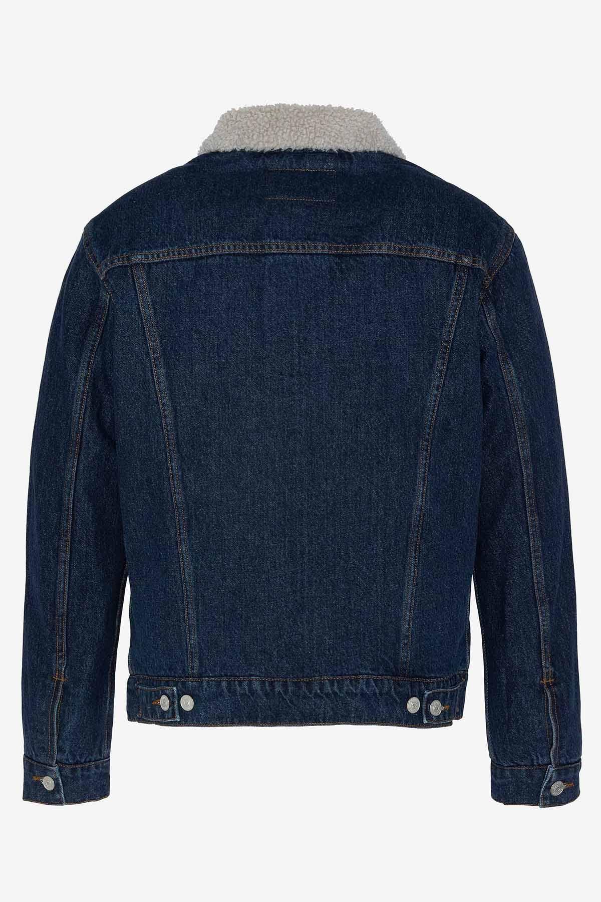 Men's fur collar denim jacket - Image n°8