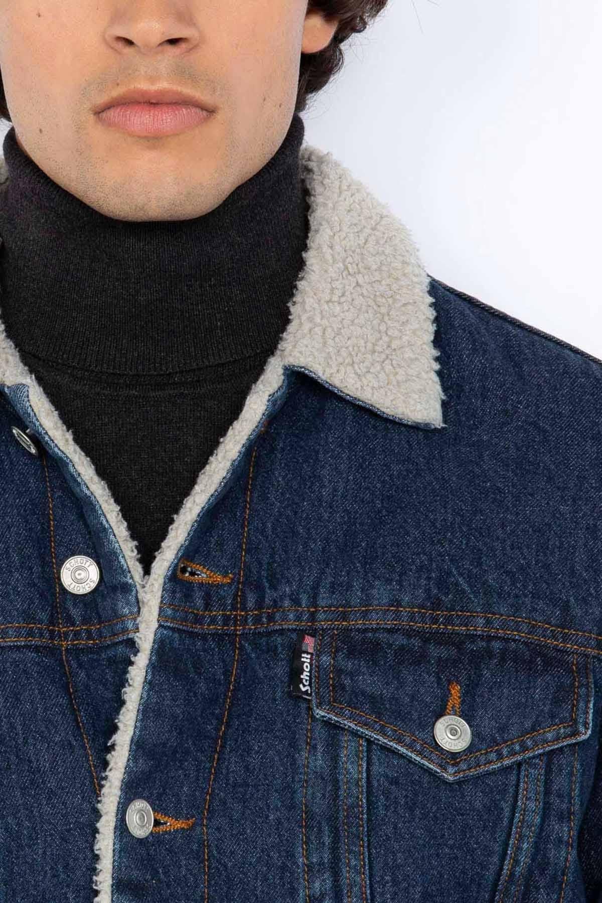 Men's fur collar denim jacket - Image n°2