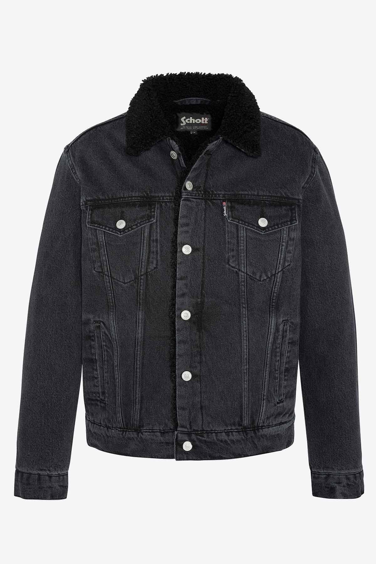 Gray denim jacket with fur collar for men - Image n°7