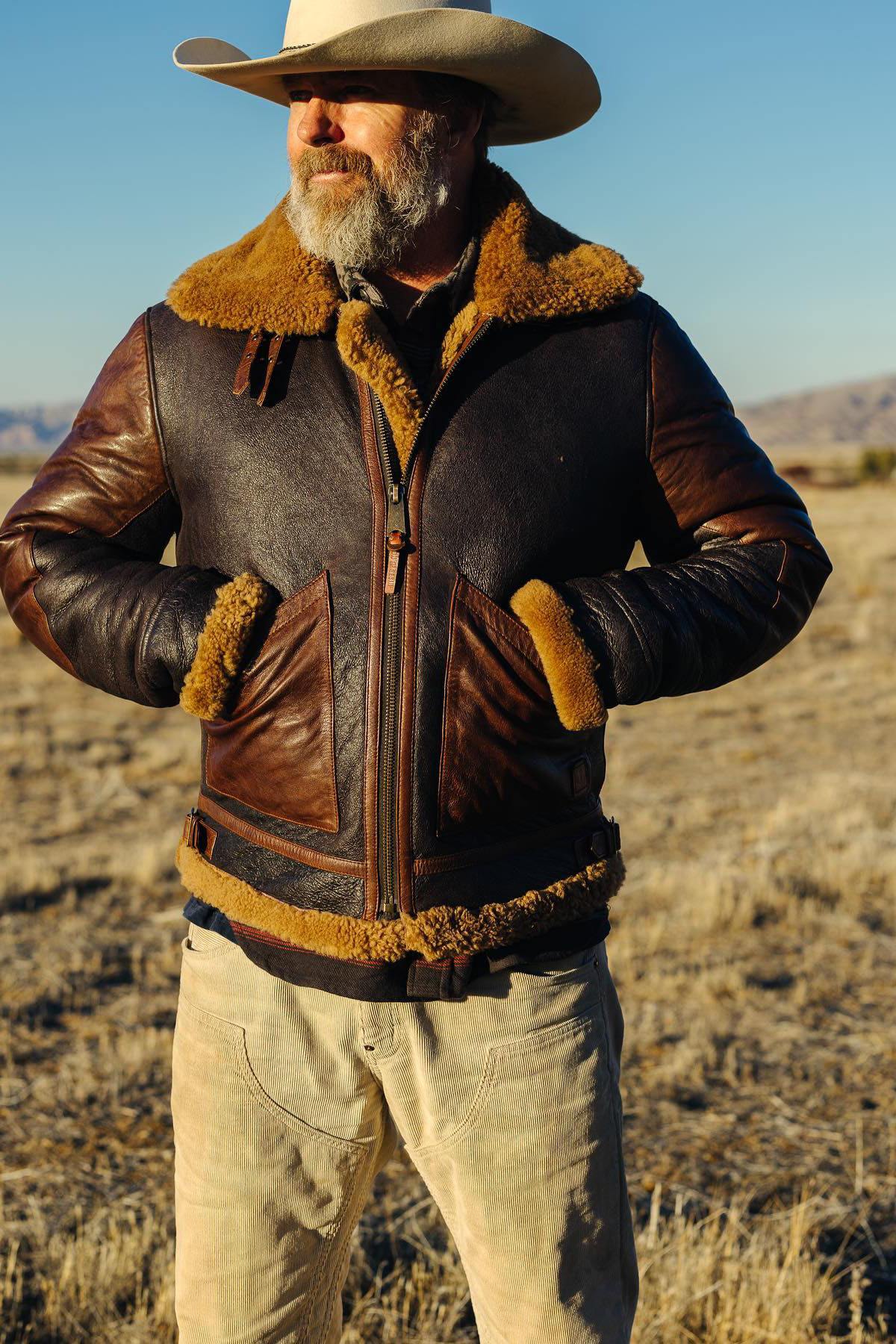 Bomber jacket in aged effect shearling - Image n°1