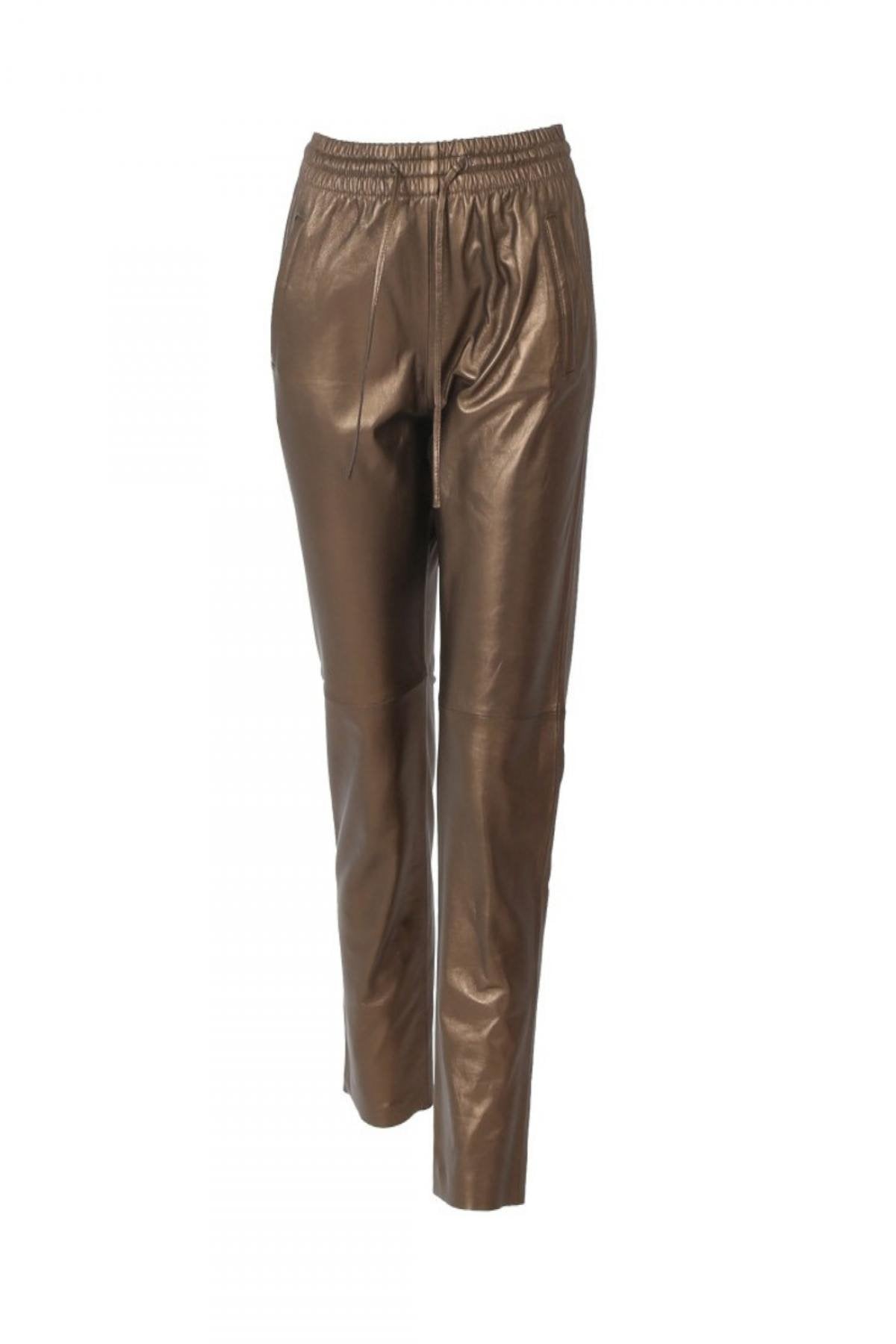 Joggers in gold metallic-look leather - Image n°1