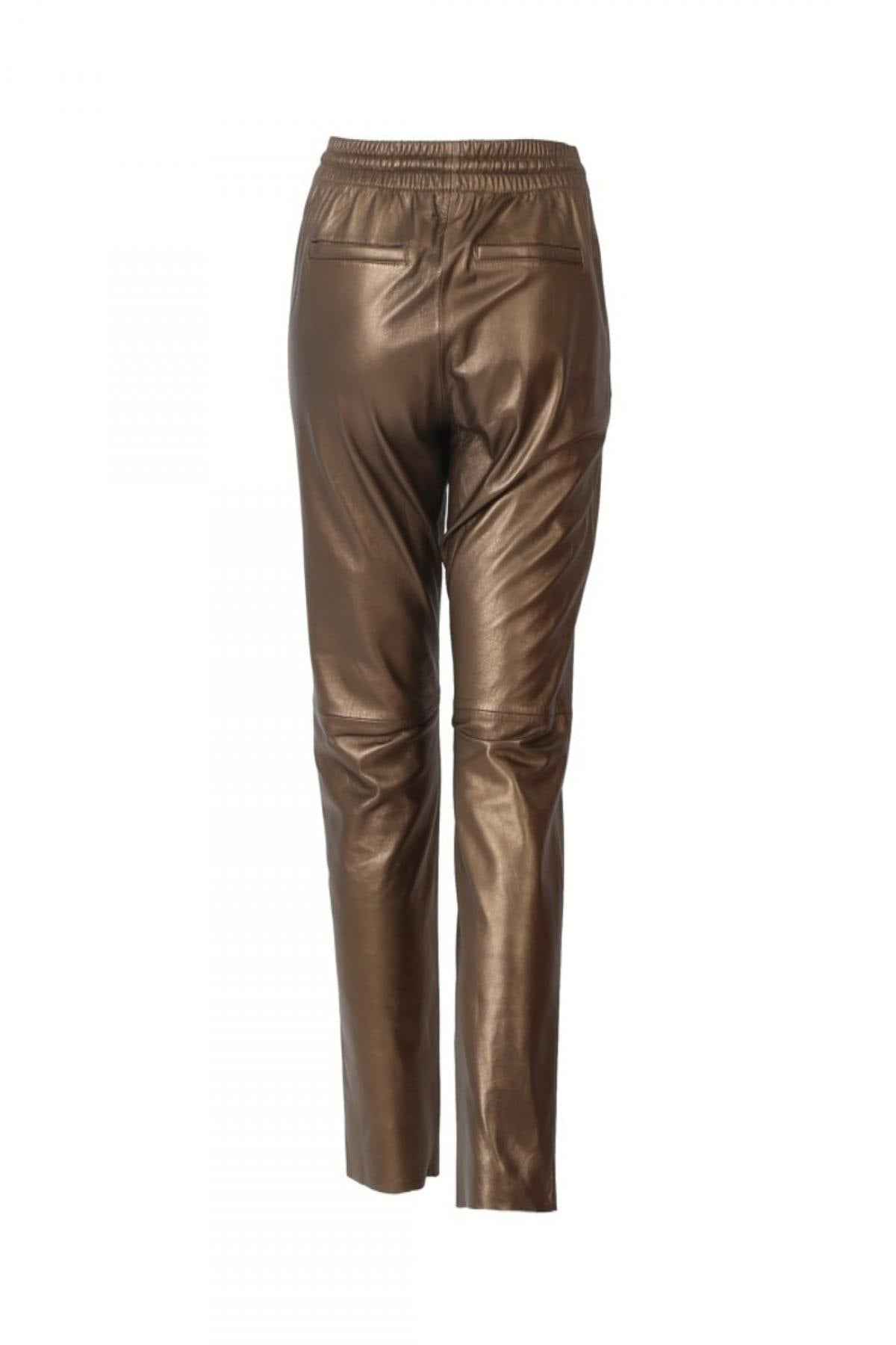 Joggers in gold metallic-look leather - Image n°3