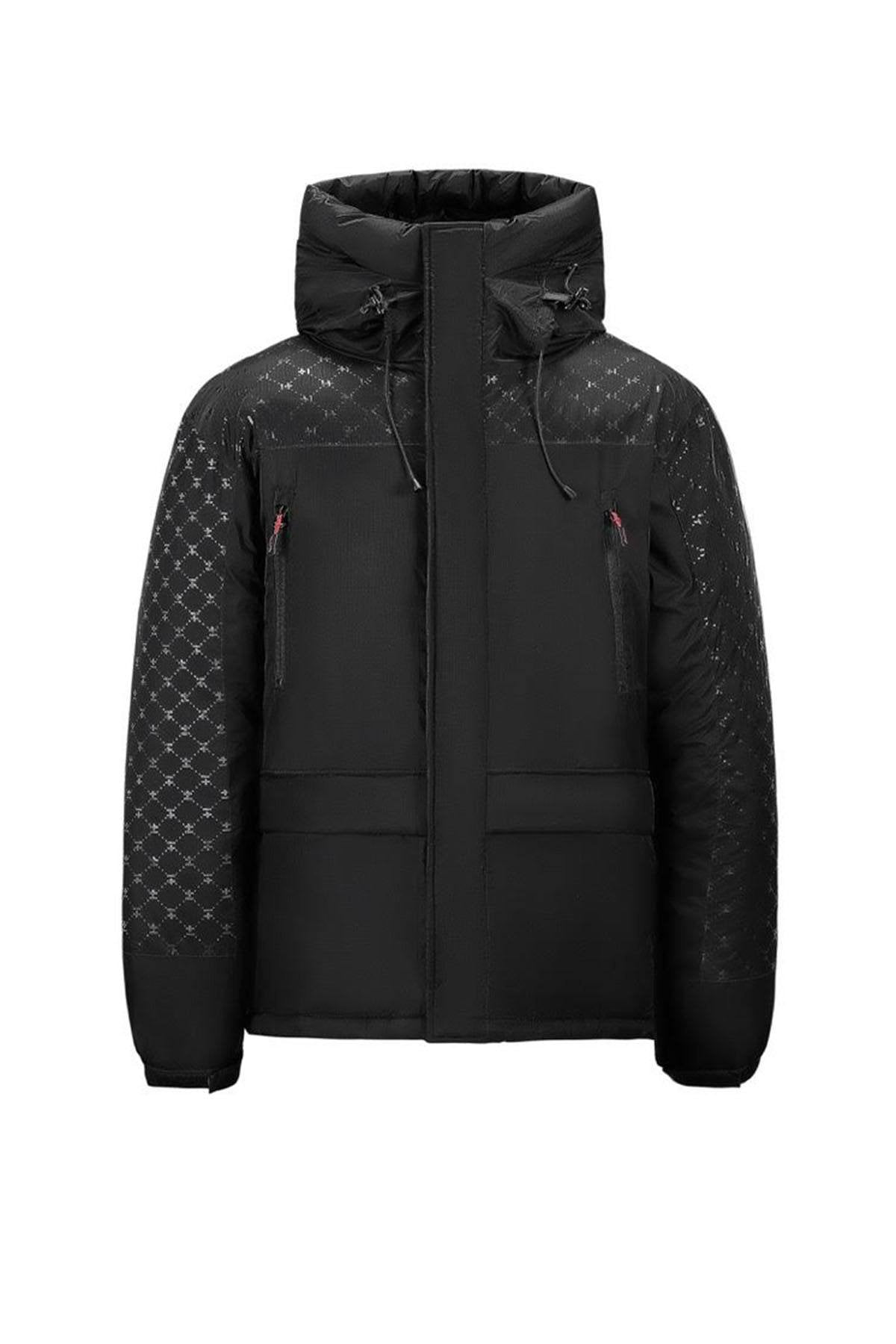 Black hooded parka with print pattern - Image n°7