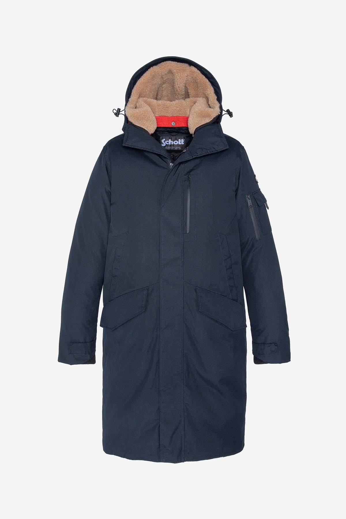 Long navy blue hooded parka - Image n°6