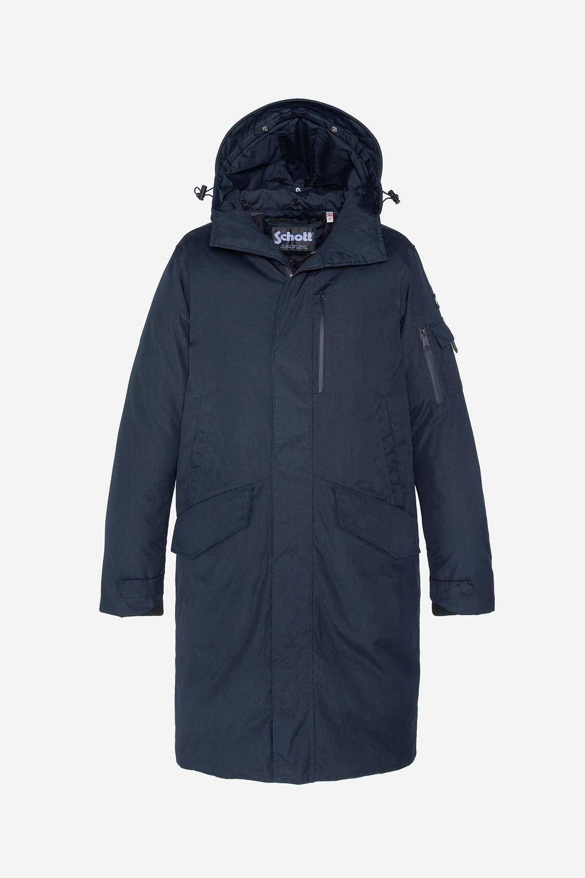 Long navy blue hooded parka - Image n°7