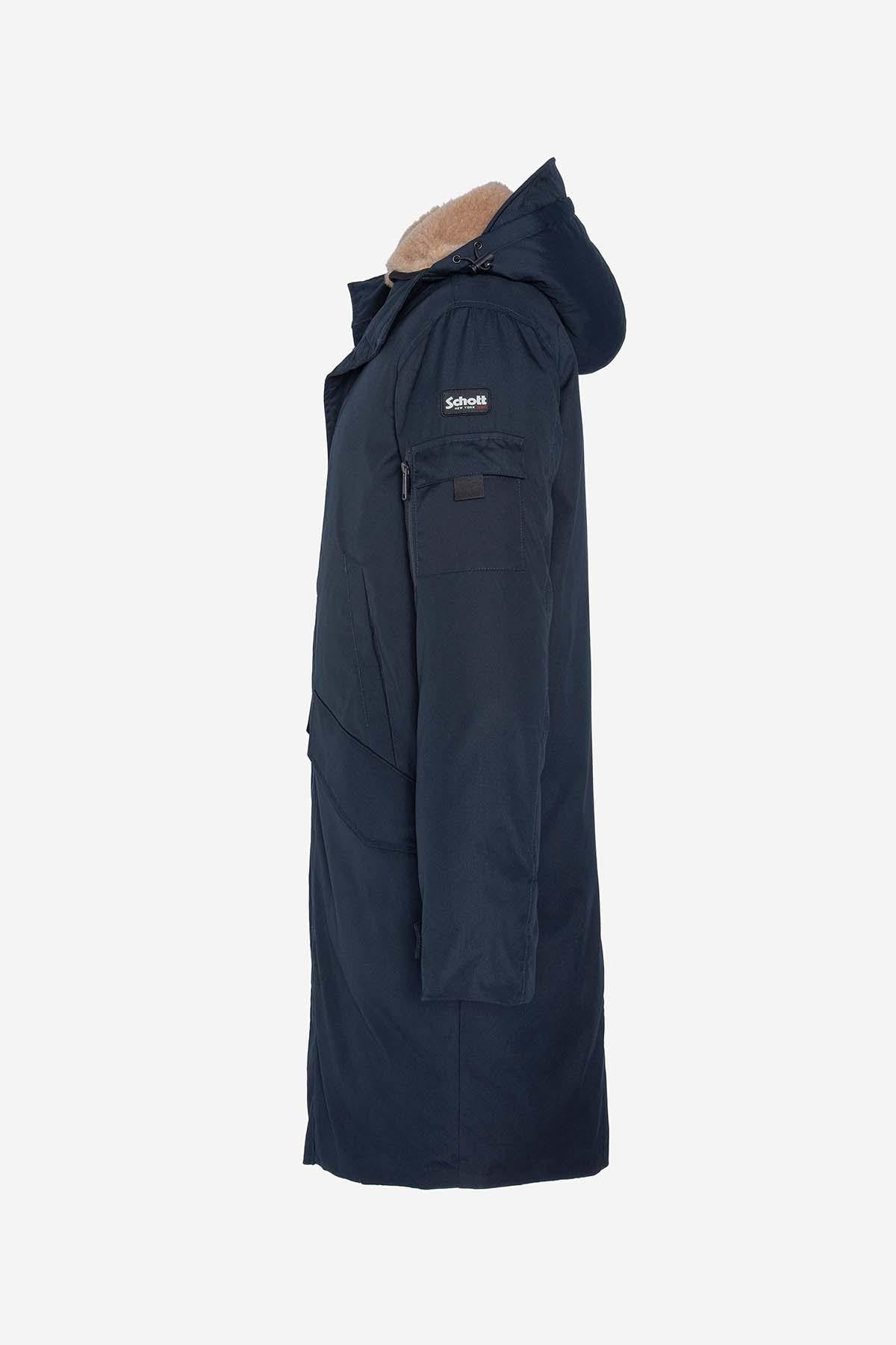 Long navy blue hooded parka - Image n°8