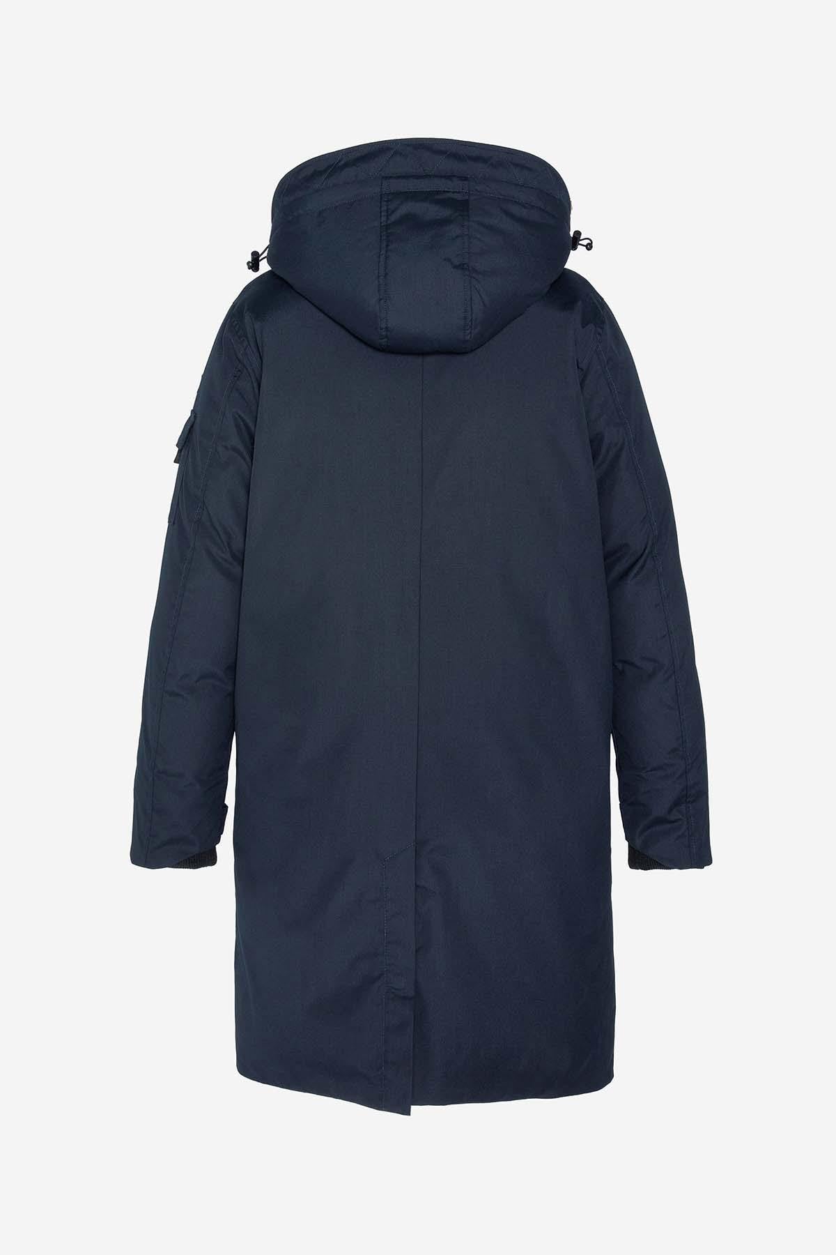 Long navy blue hooded parka - Image n°9