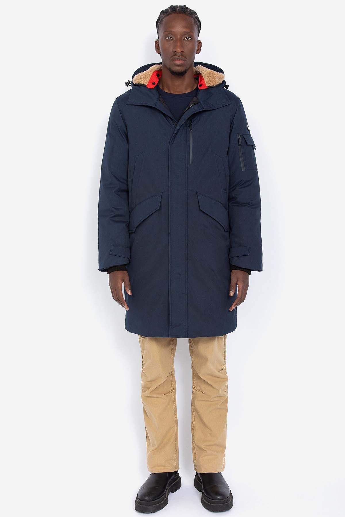 Long navy blue hooded parka - Image n°4