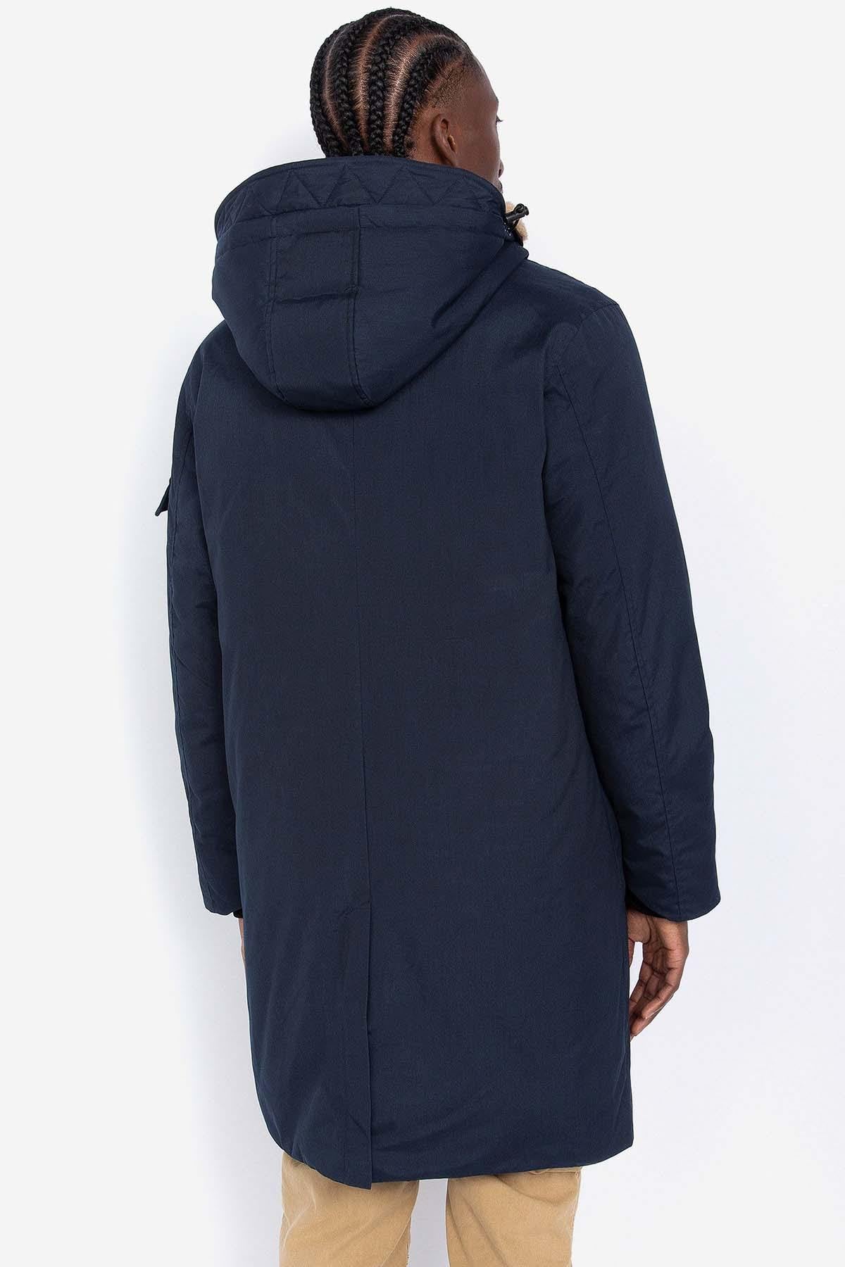 Long navy blue hooded parka - Image n°3