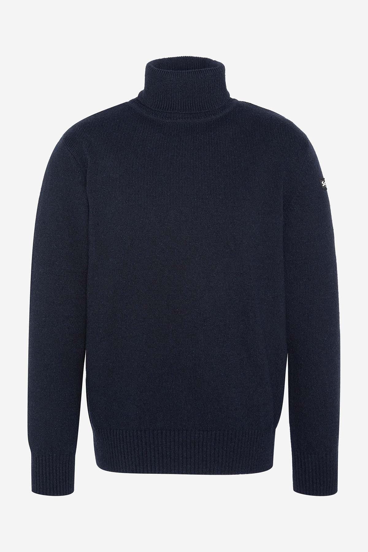 Navy blue recycled turtleneck sweater - Image n°1