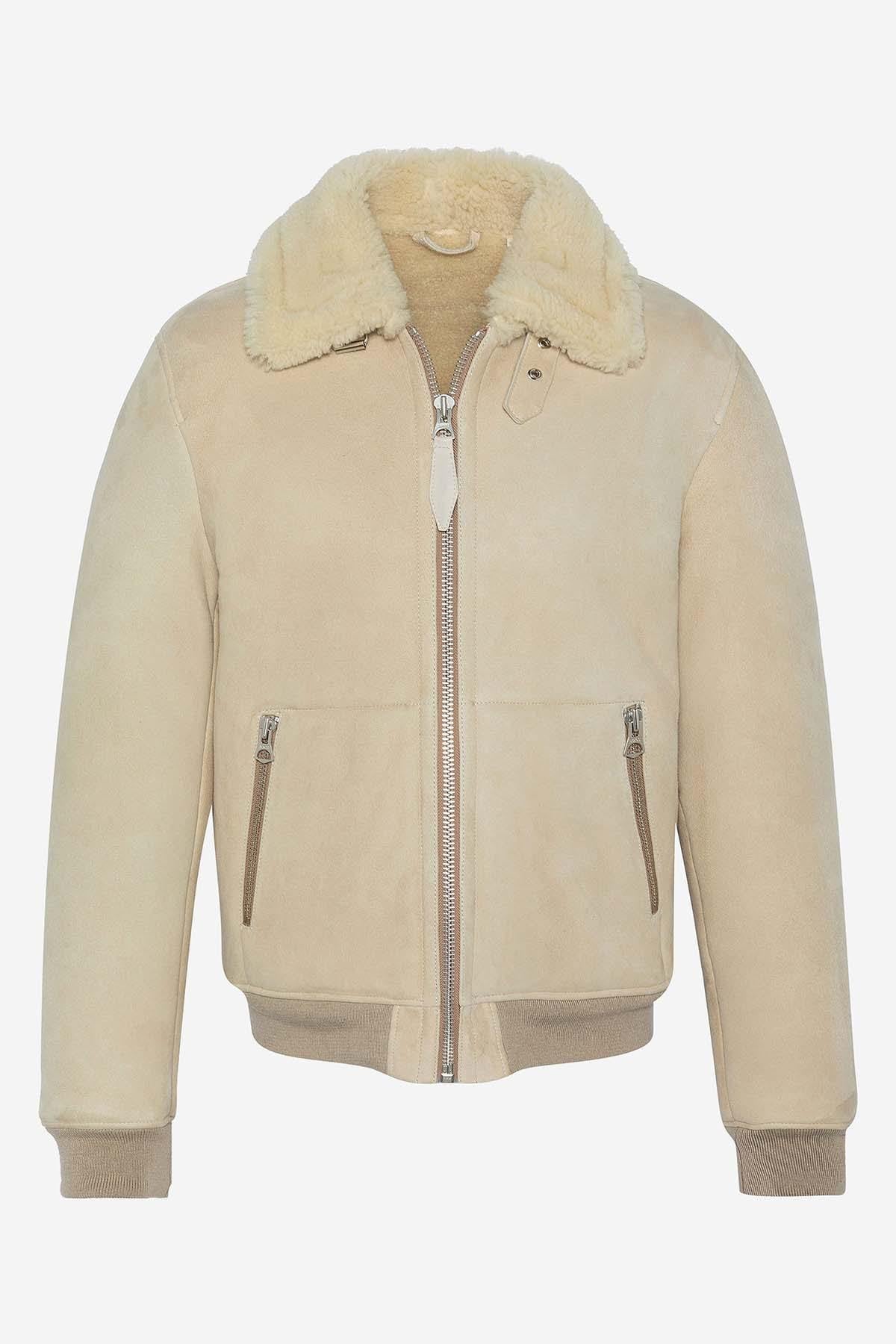 Men's beige leather bomber jacket - Image n°6