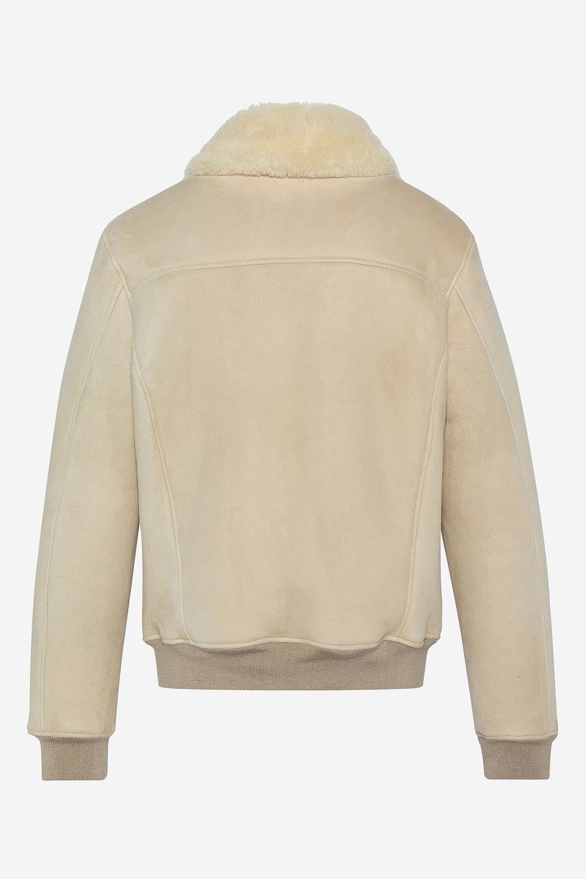 Men's beige leather bomber jacket - Image n°7