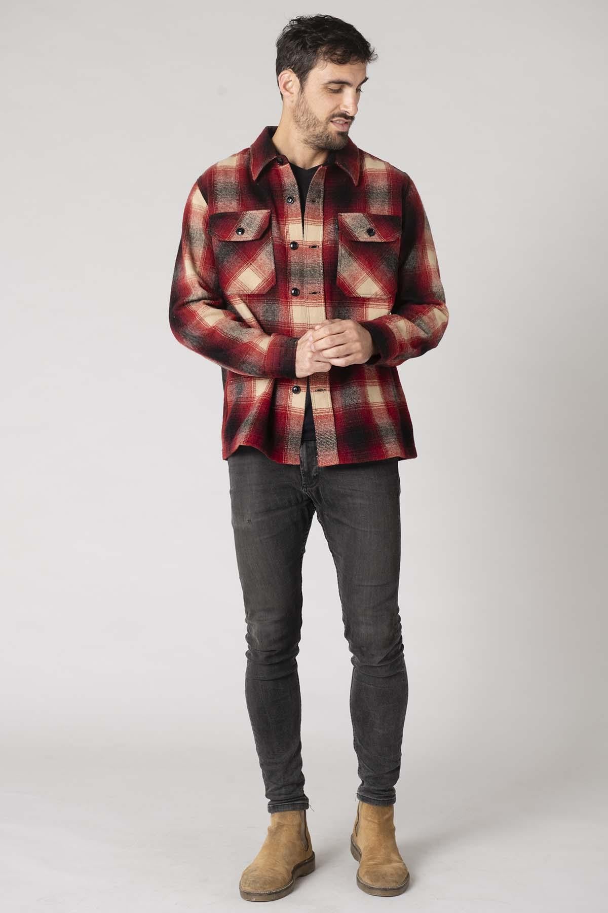 Dark red check overshirt for men - Image n°2