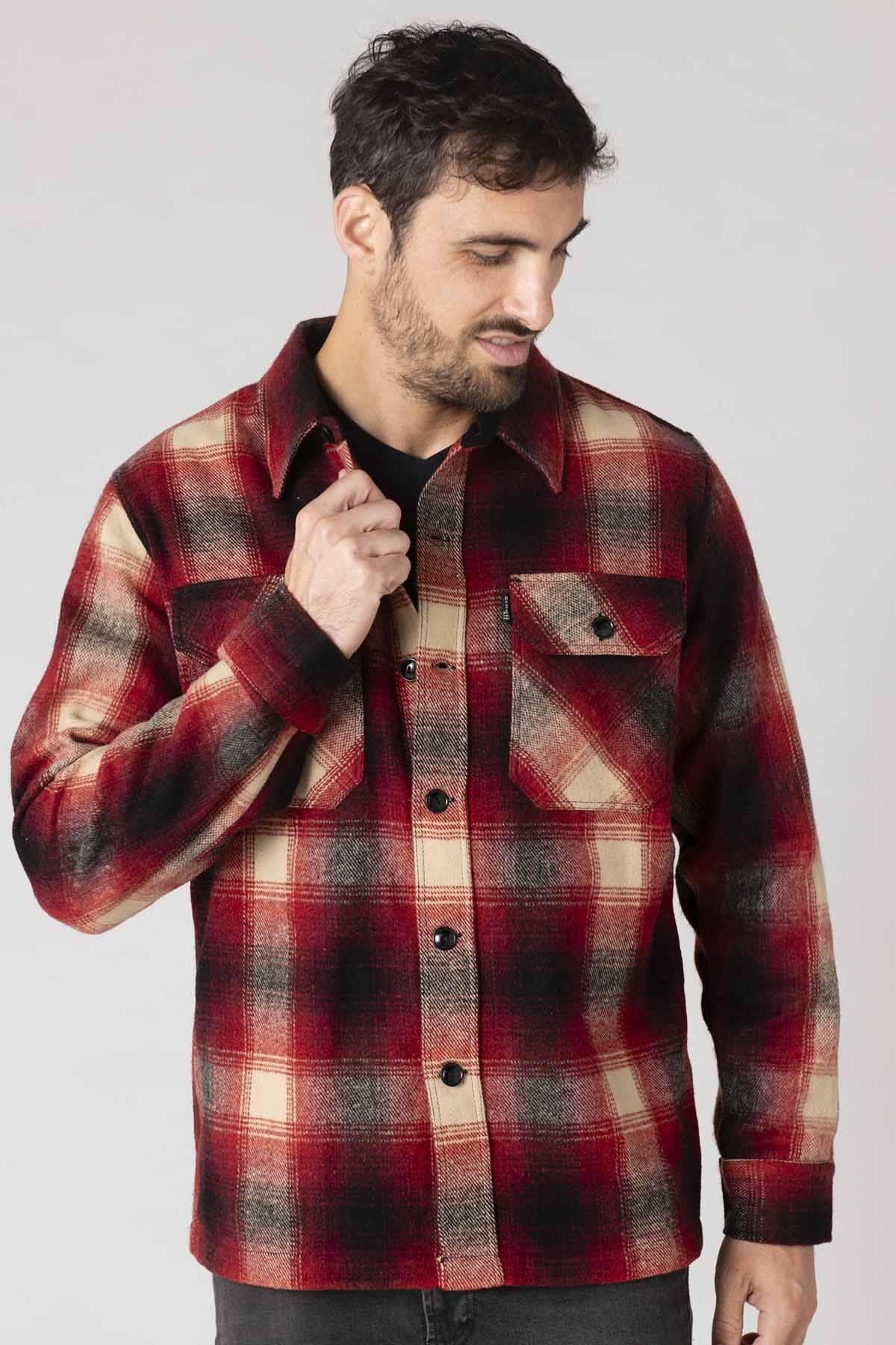 Dark red check overshirt for men - Image n°1