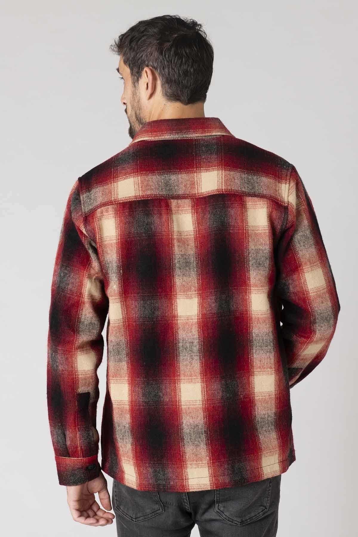 Dark red check overshirt for men - Image n°4