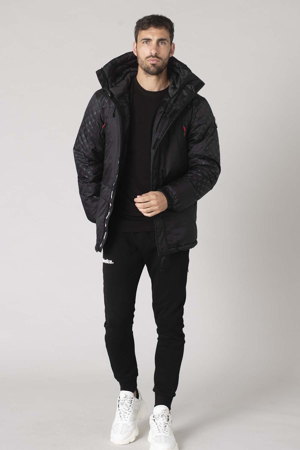 Black hooded parka with print pattern - Image n°5