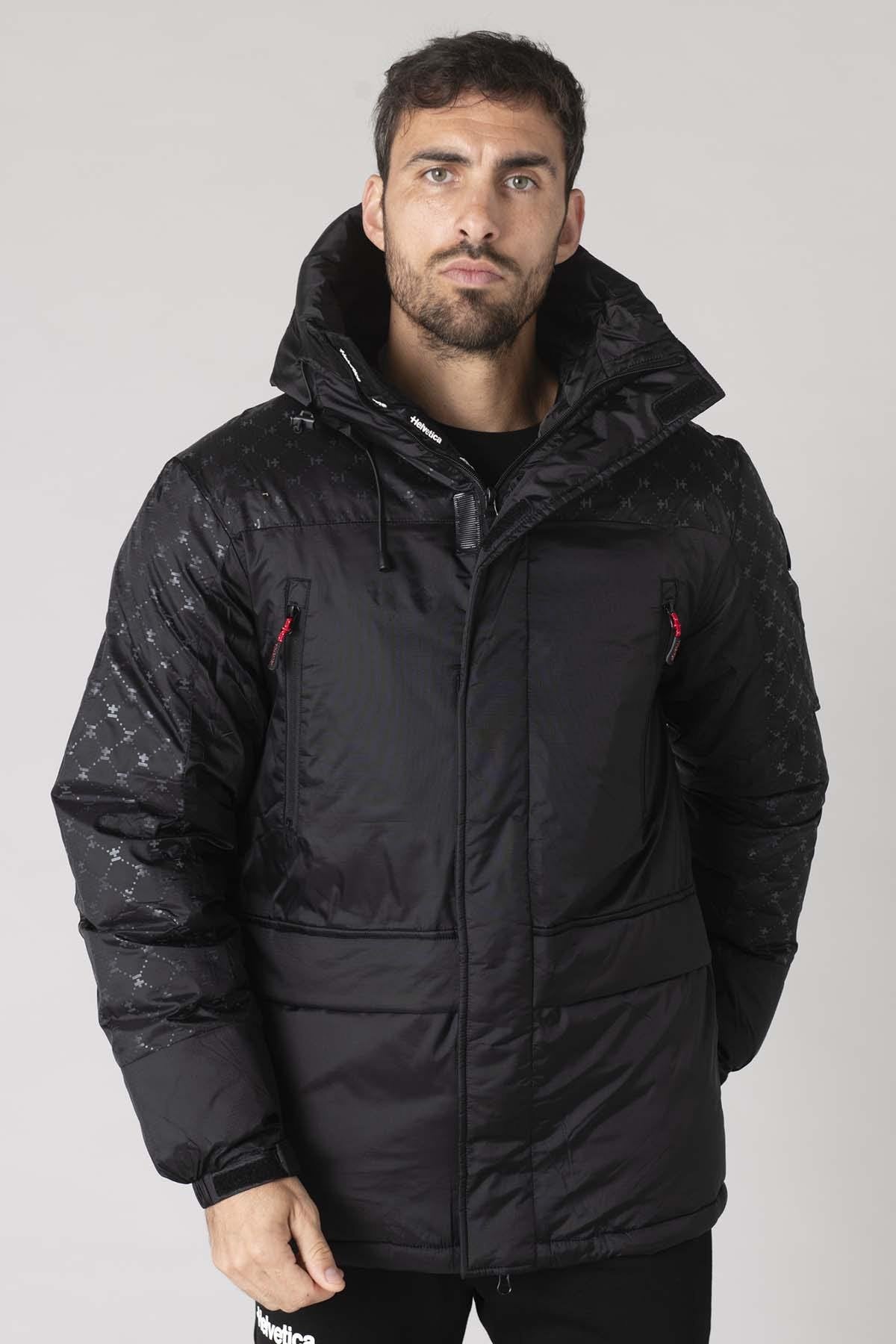 Black hooded parka with print pattern - Image n°4