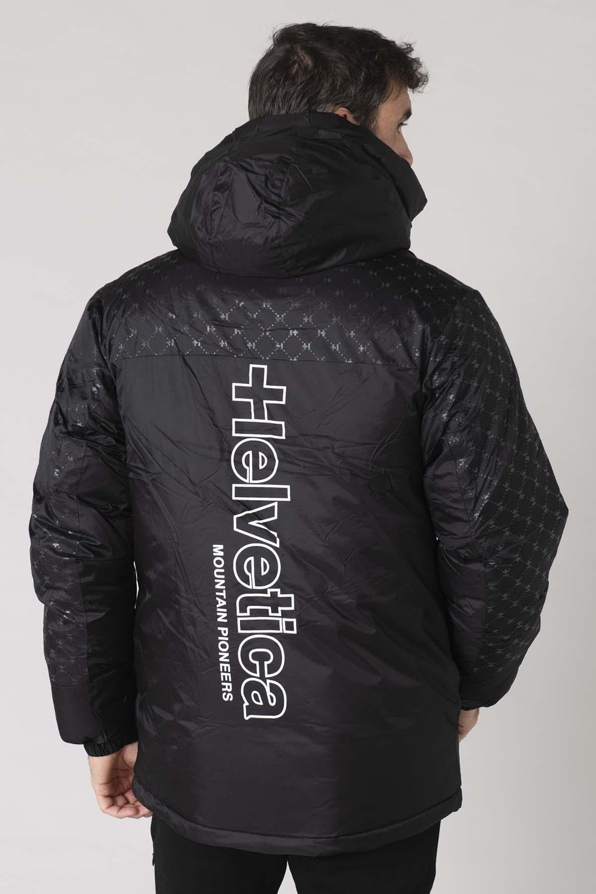 Black hooded parka with print pattern - Image n°2