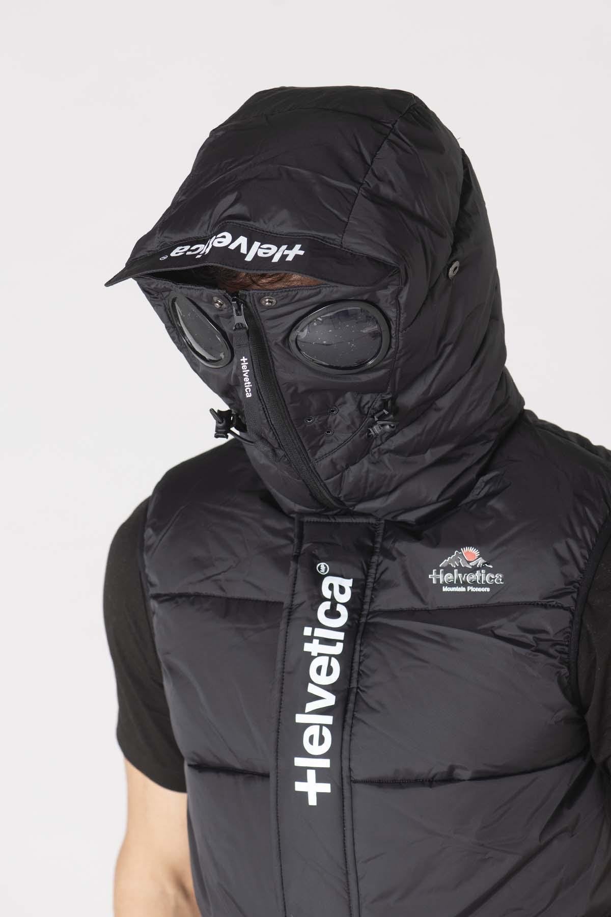 Black sleeveless down jacket with integrated mask - Image n°2