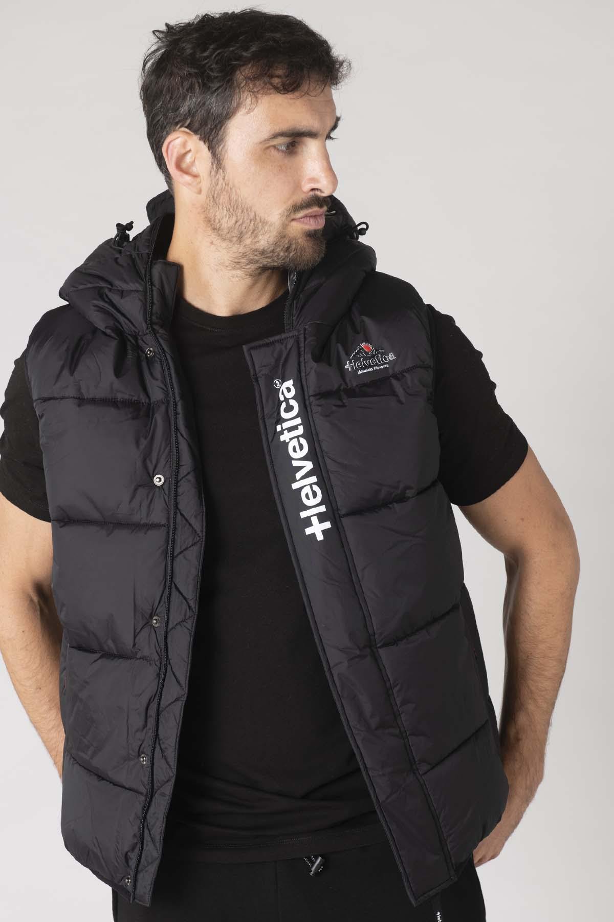 Black sleeveless down jacket with integrated mask - Image n°7