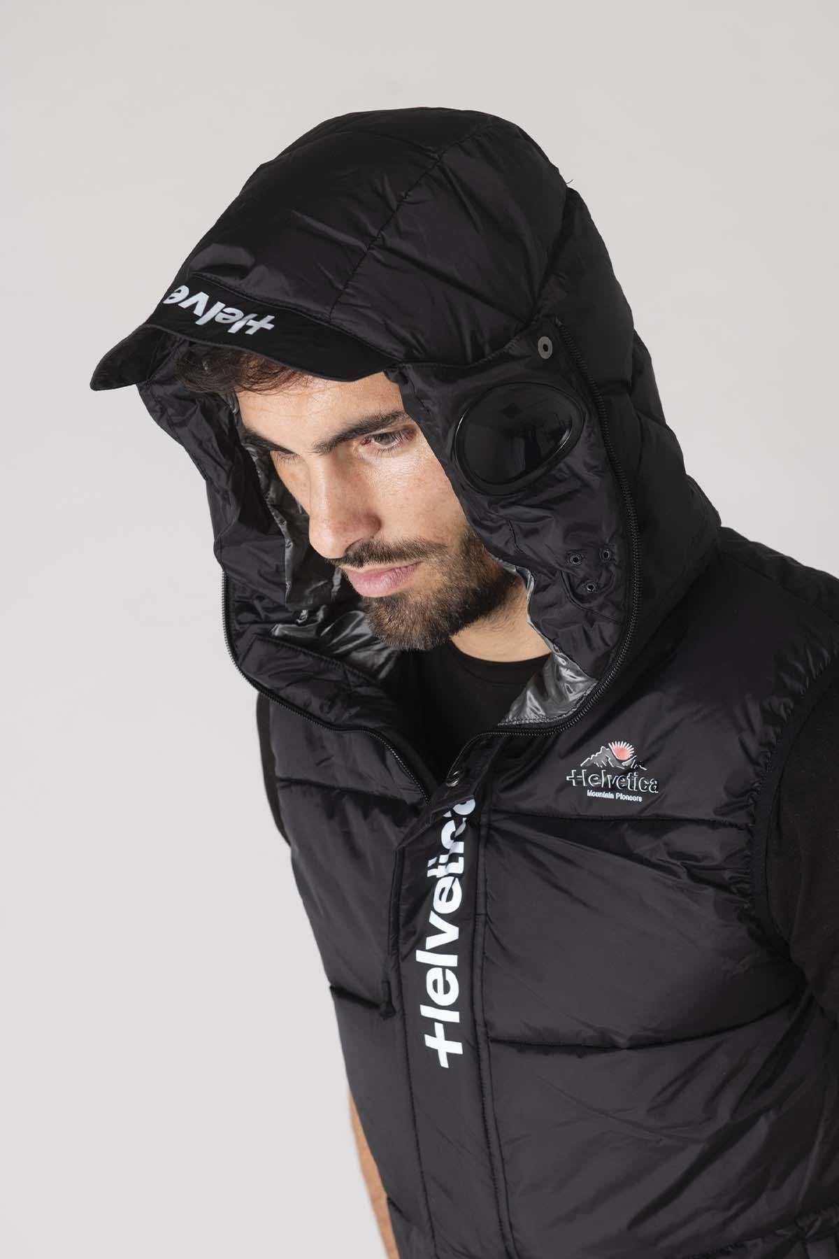 Black sleeveless down jacket with integrated mask - Image n°6