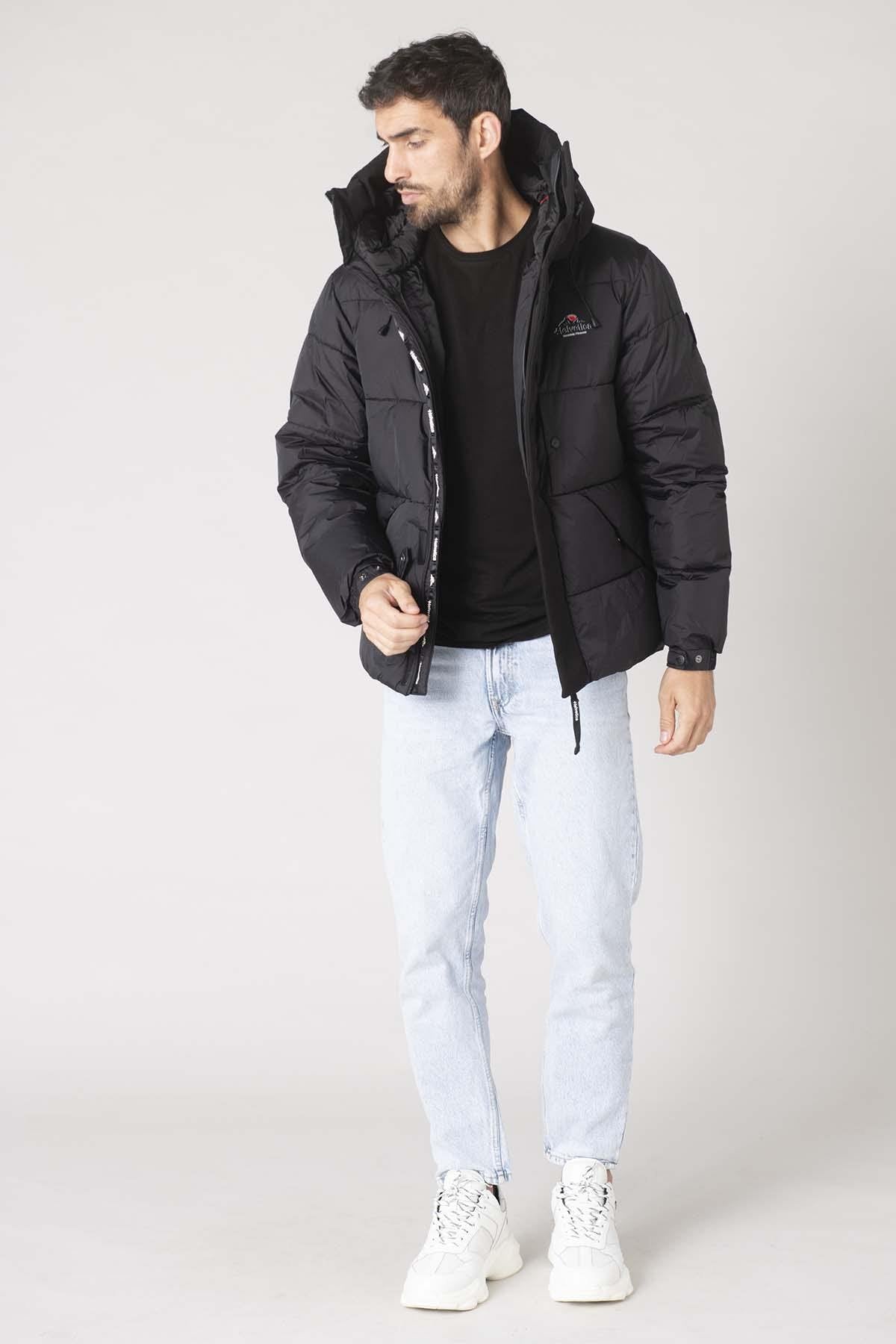 Black nylon hooded down jacket - Image n°5