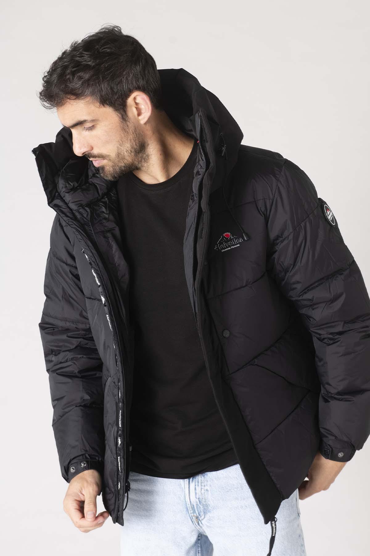 Black nylon hooded down jacket - Image n°1