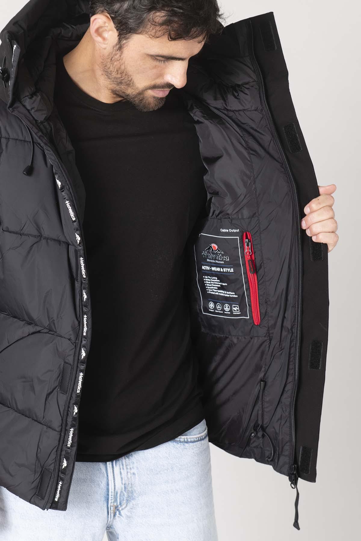 Black nylon hooded down jacket - Image n°7