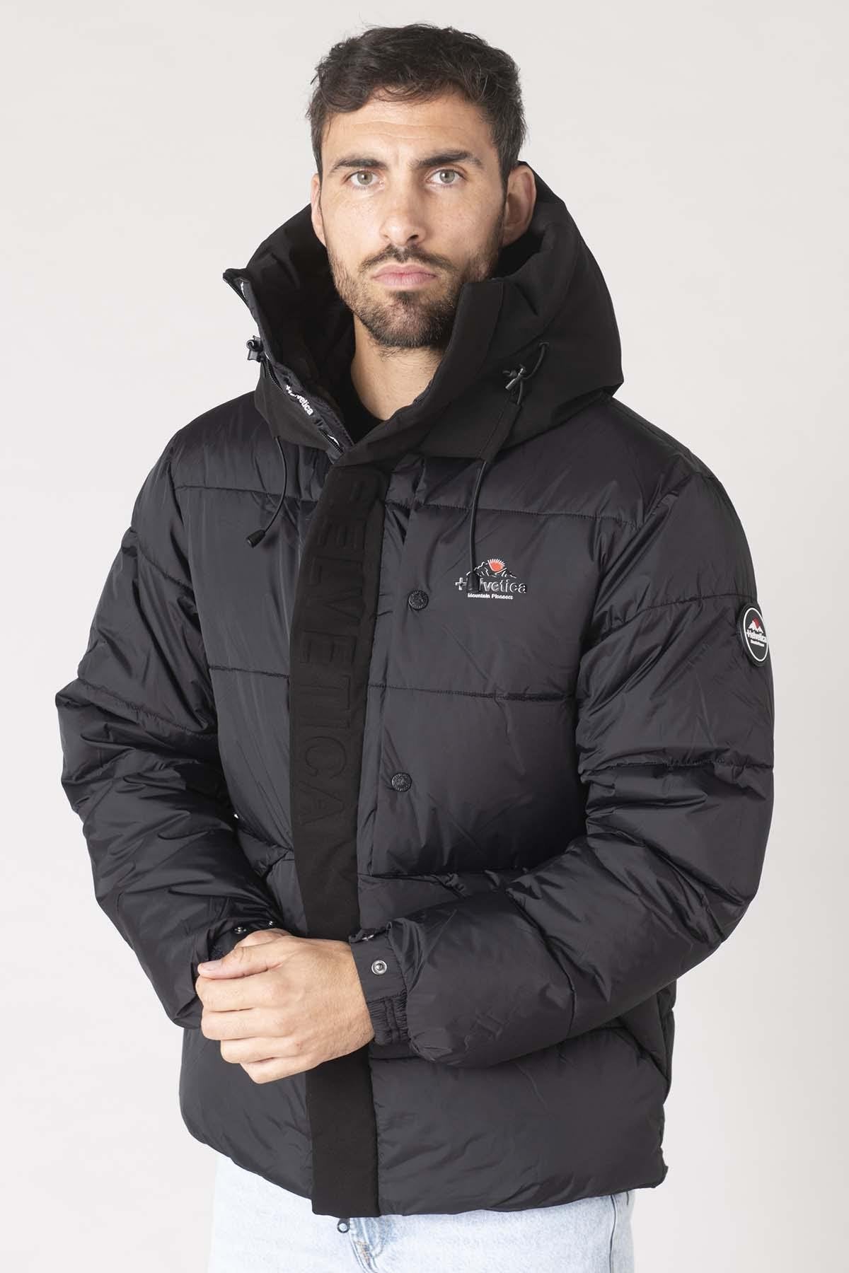 Black nylon hooded down jacket - Image n°4